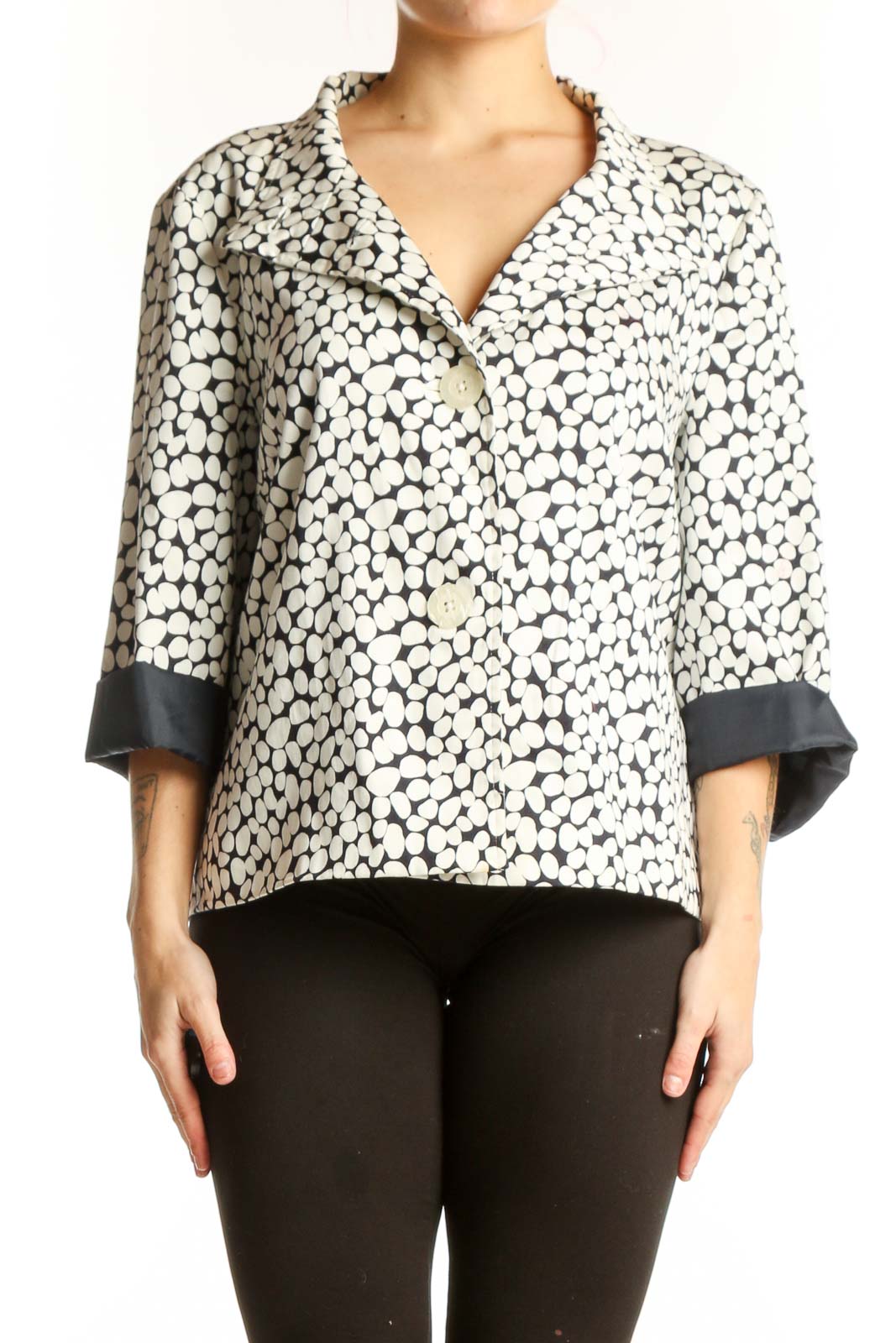 Cream Polka Dot Button-Up Jacket Front