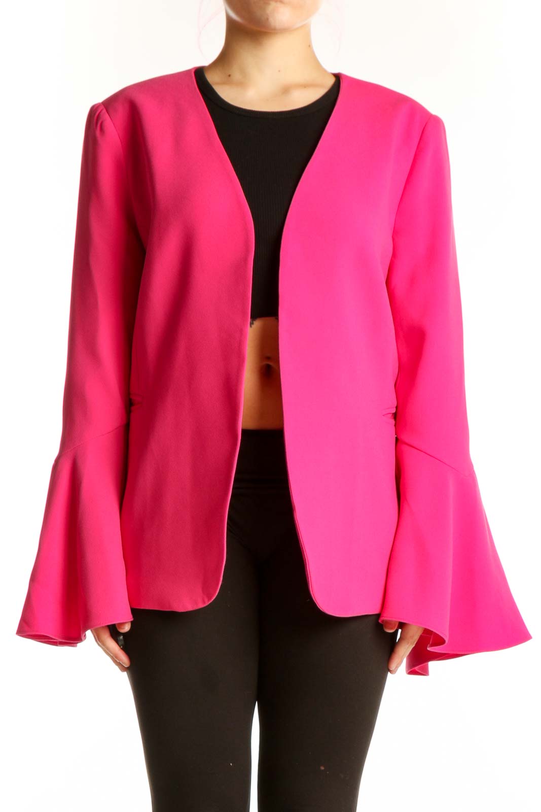 Pink Bell Sleeve Blazer Jacket Front