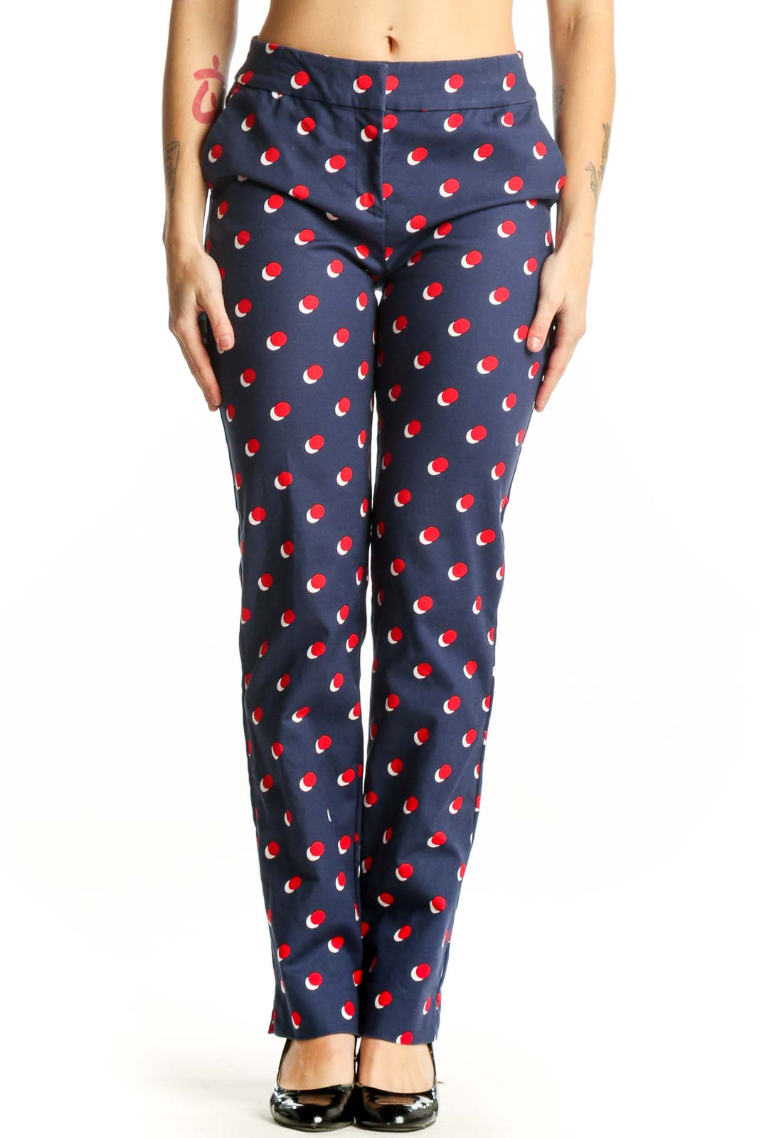 Navy Apple Print Cotton Pants Front