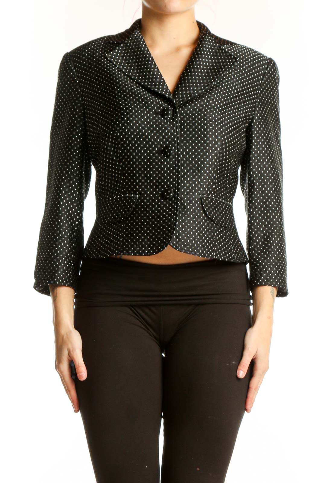 Black Polka Dot Cropped Blazer Jacket Front