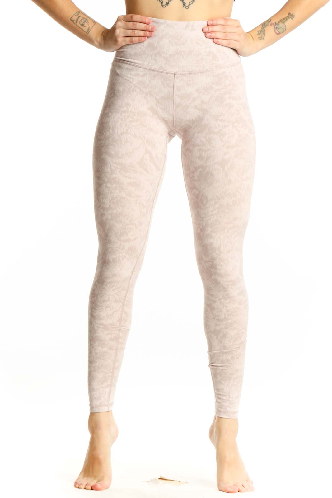 Cream Heathered High-Waist Leggings XS Front