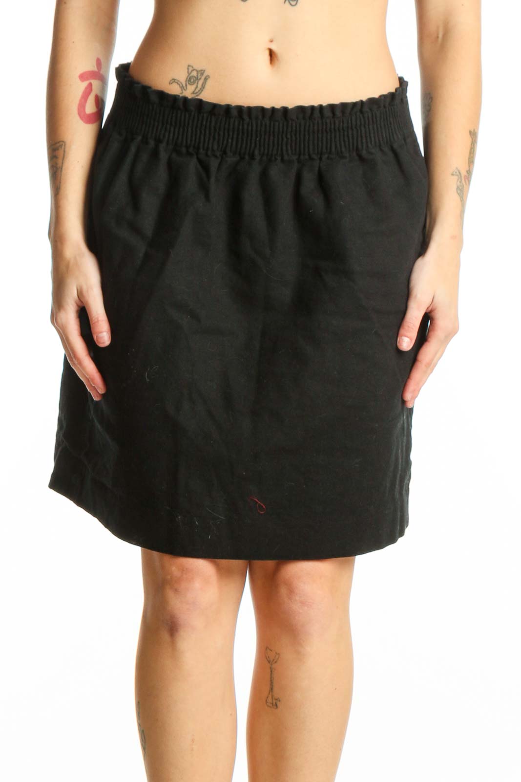 Black Cotton Blend Mini Skirt Front