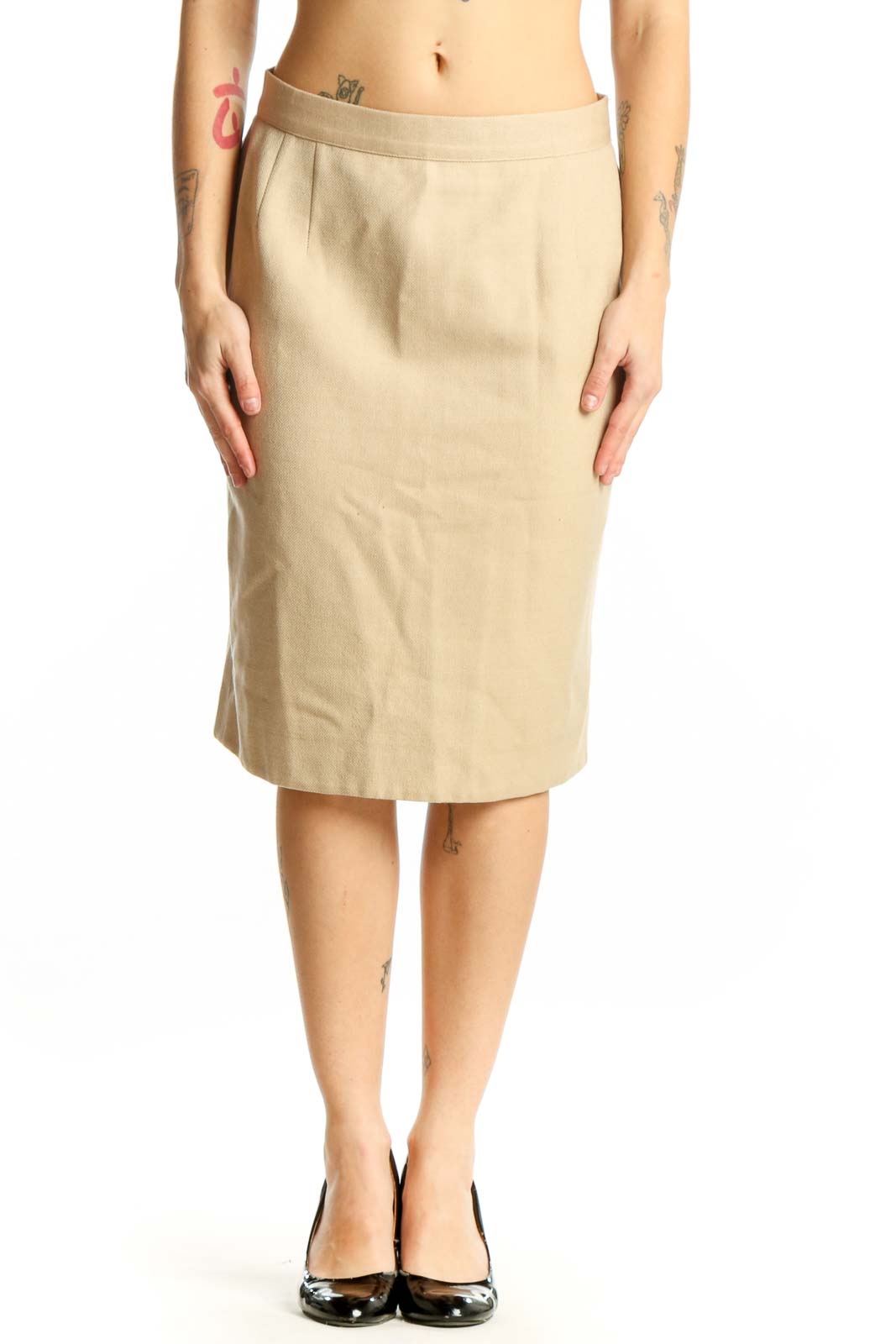 Cream Wool Pencil Skirt Front