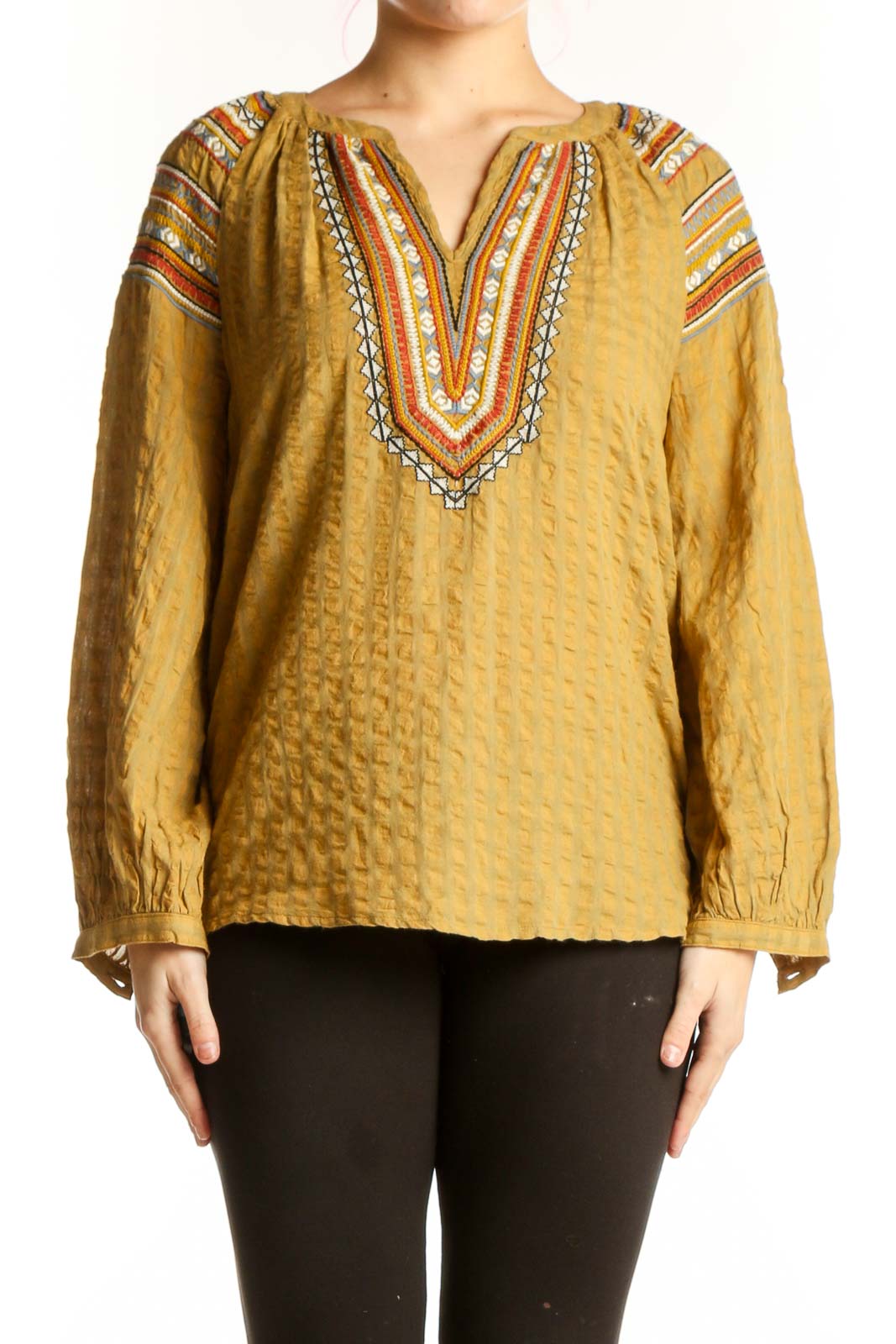 Gold Embroidered Boho Tunic Top Front