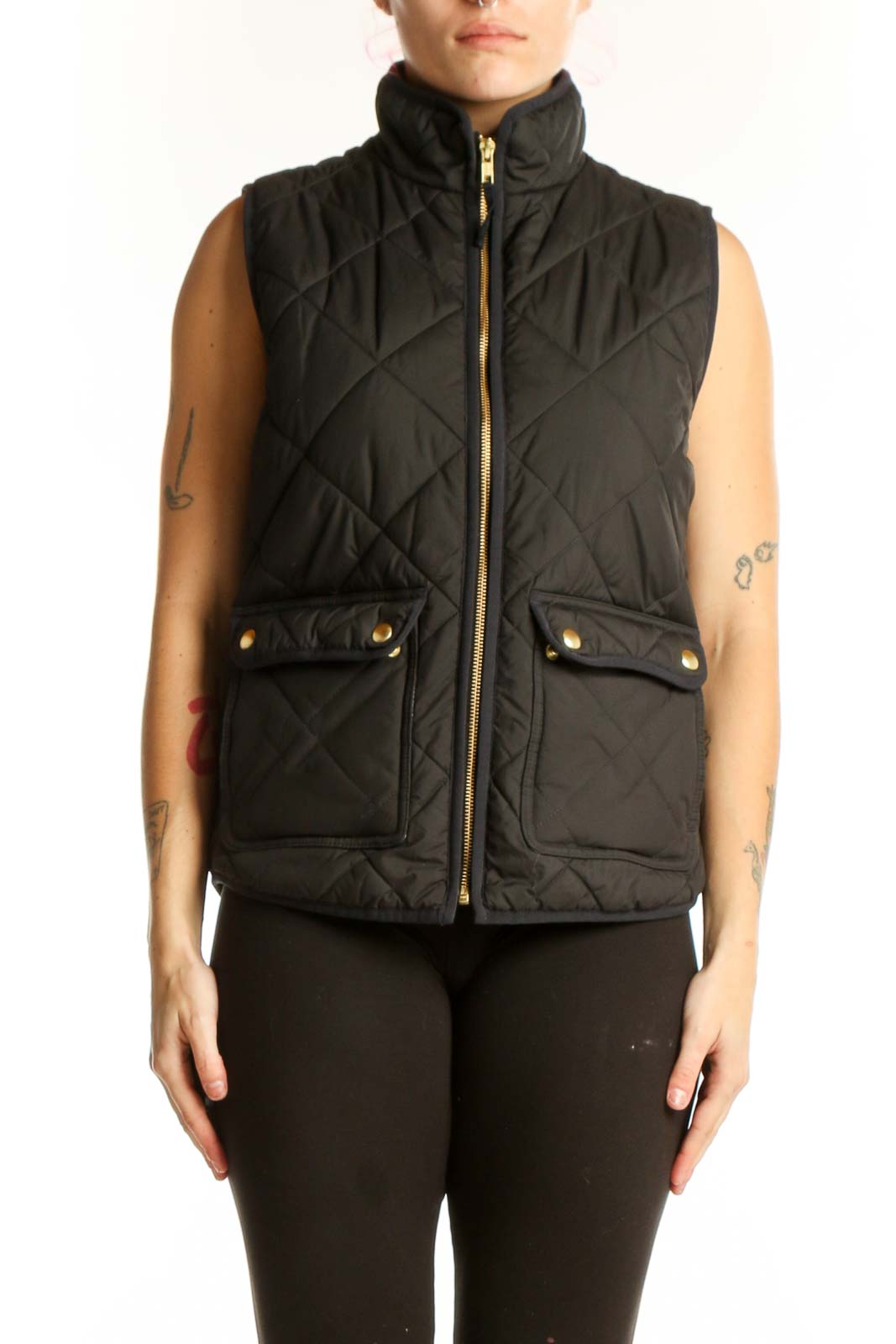 Black Quilted Puffer Vest Front