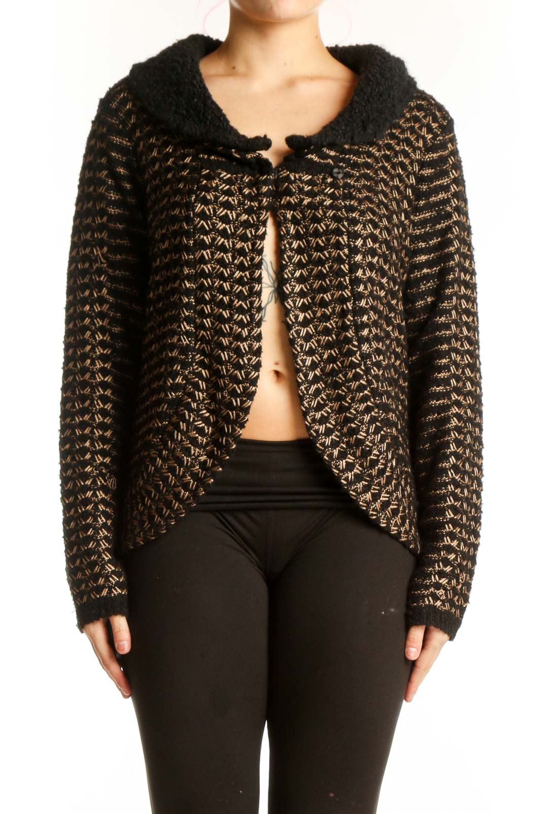 Black Gold Metallic Knit Cardigan Front
