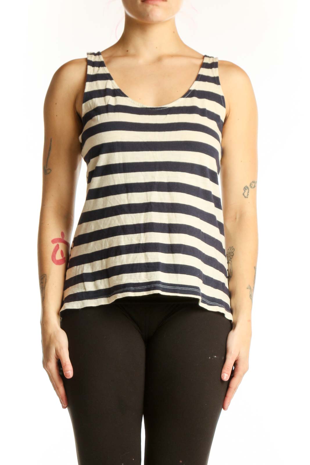 Navy Striped Cotton Tank Top Front