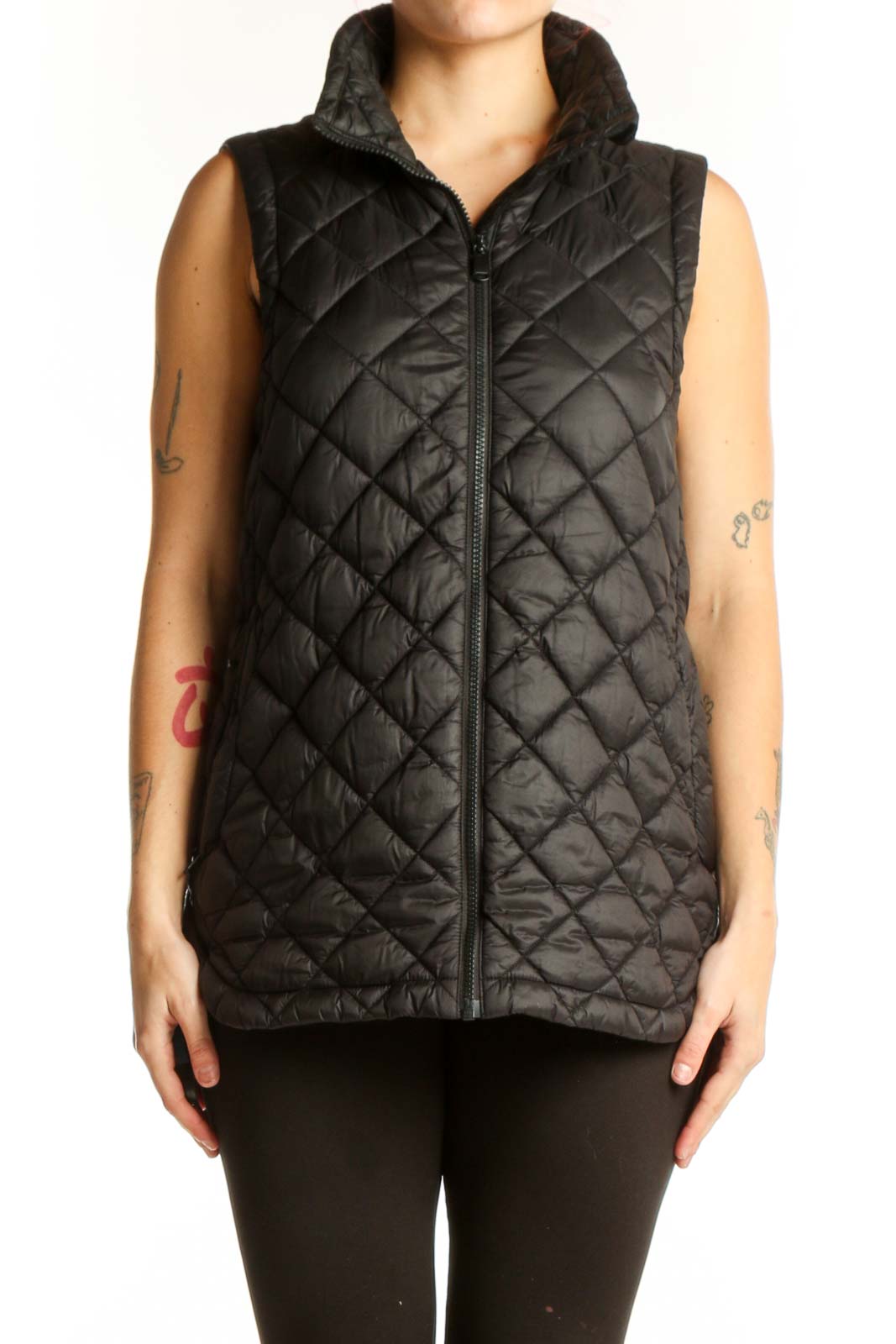 Black Quilted Puffer Vest Front