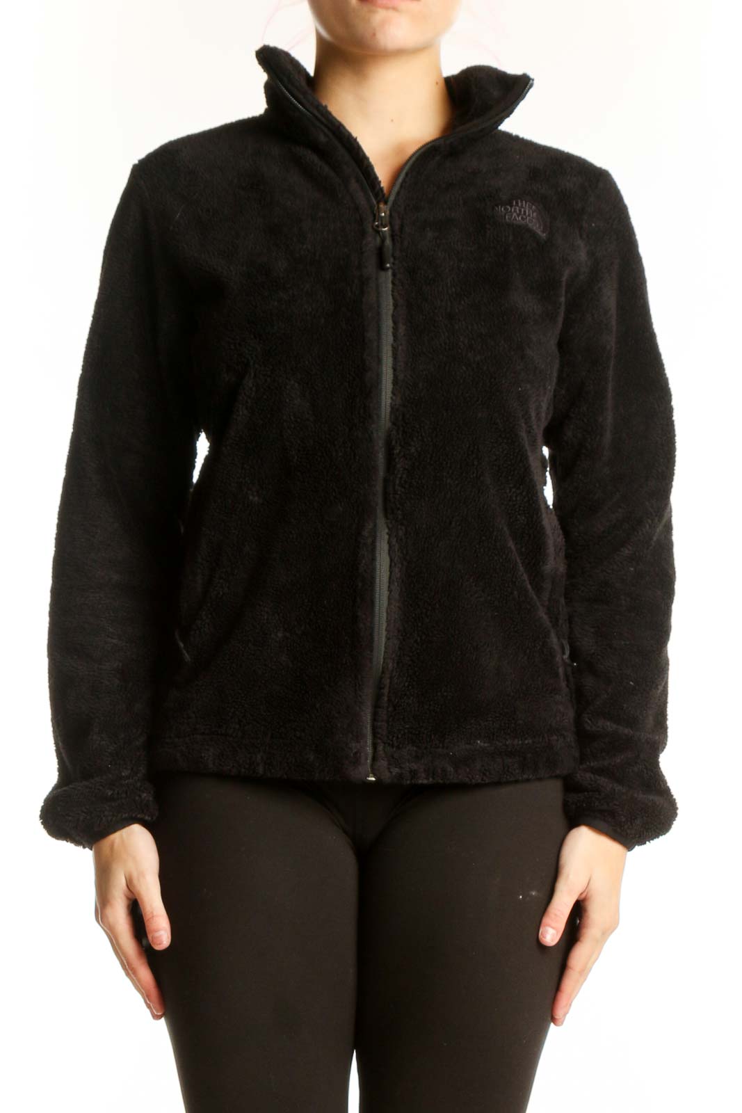 Black Fleece Zip-Up Jacket Front