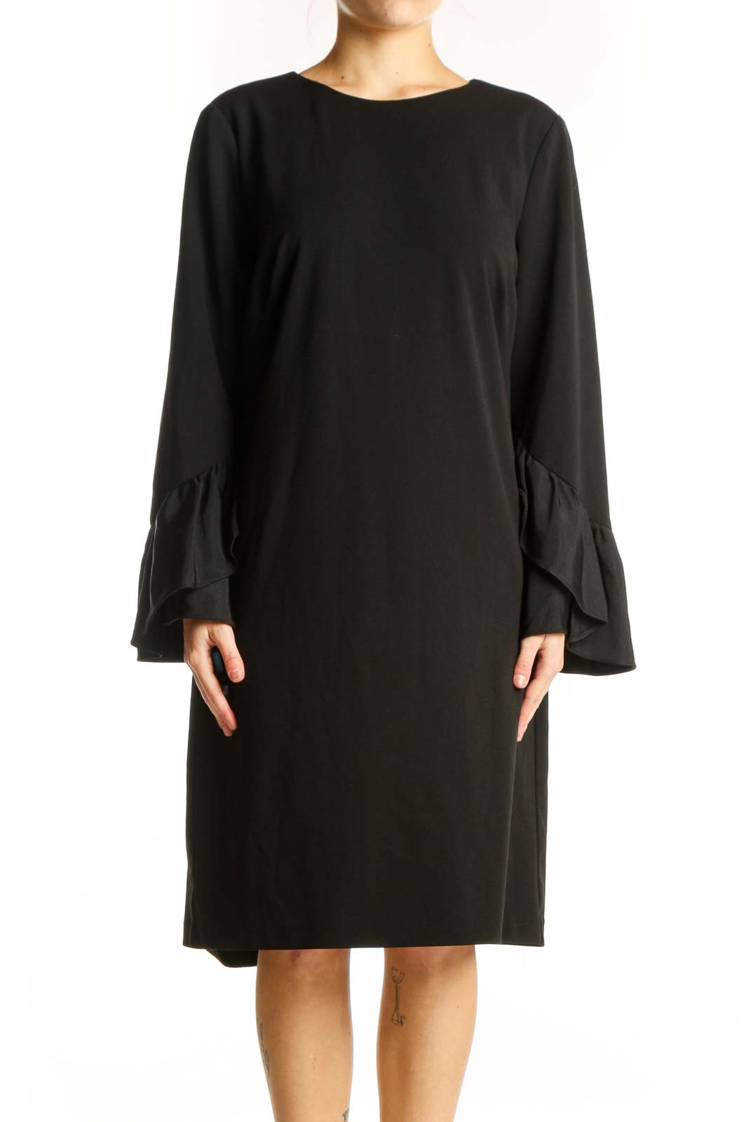 Black Bell Sleeve Shift Dress Front