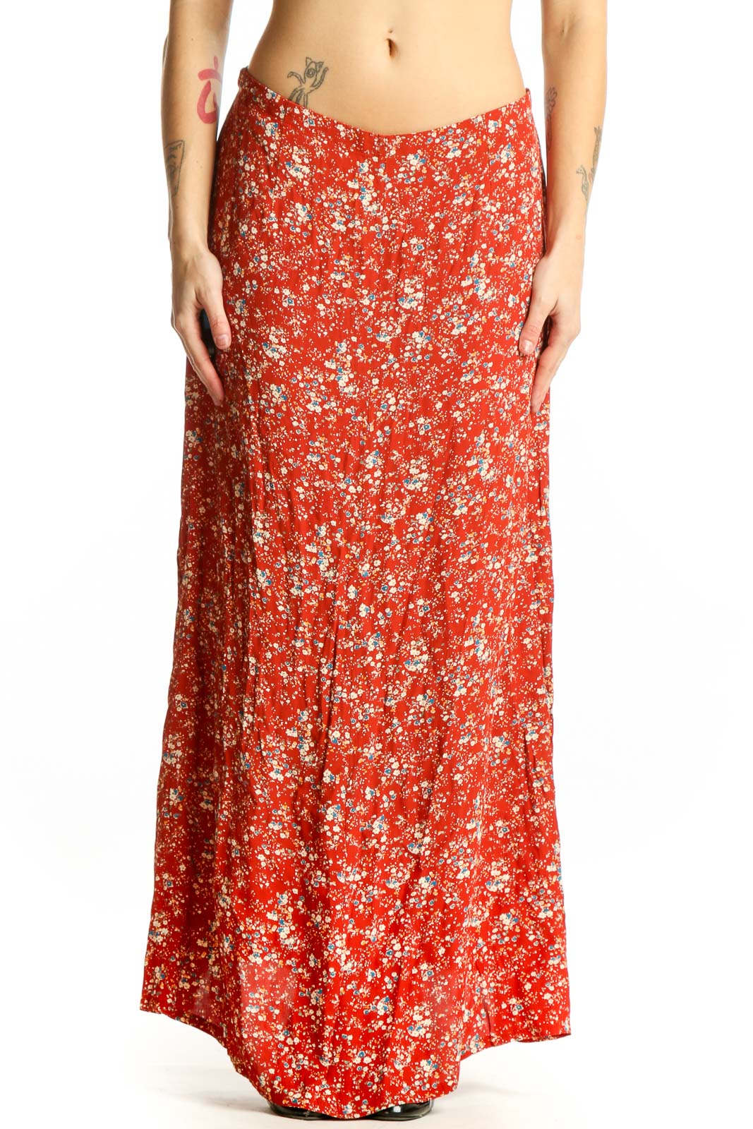 Red Floral Maxi Skirt Front