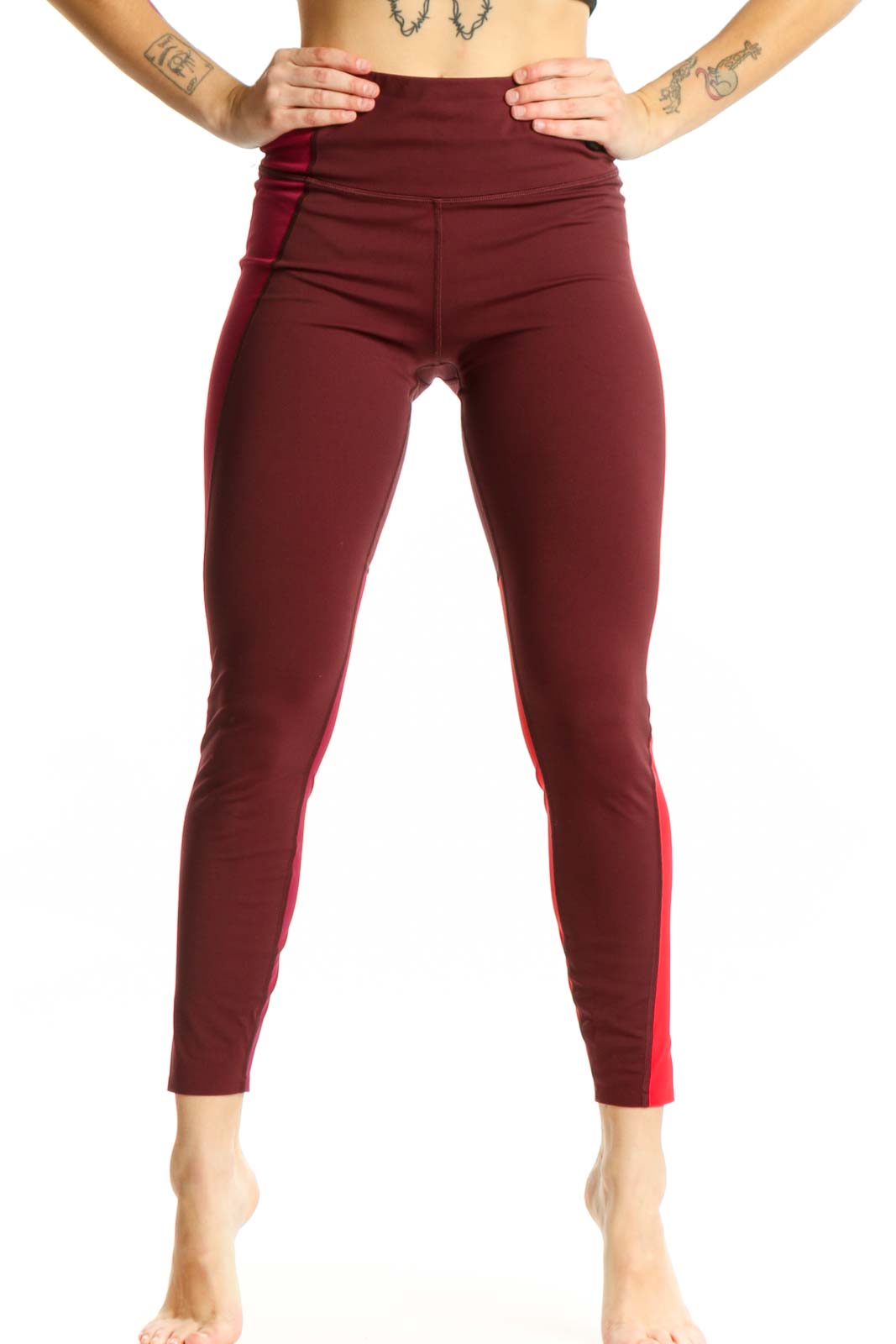 Burgundy Colorblock Cropped Leggings Front