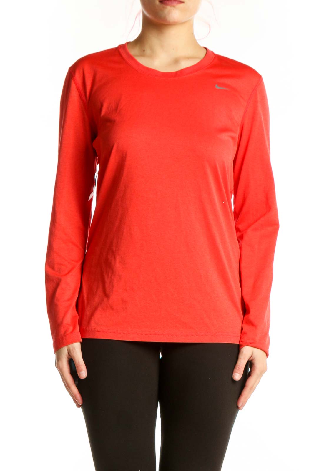 Red Nike Long Sleeve Athletic Top Front