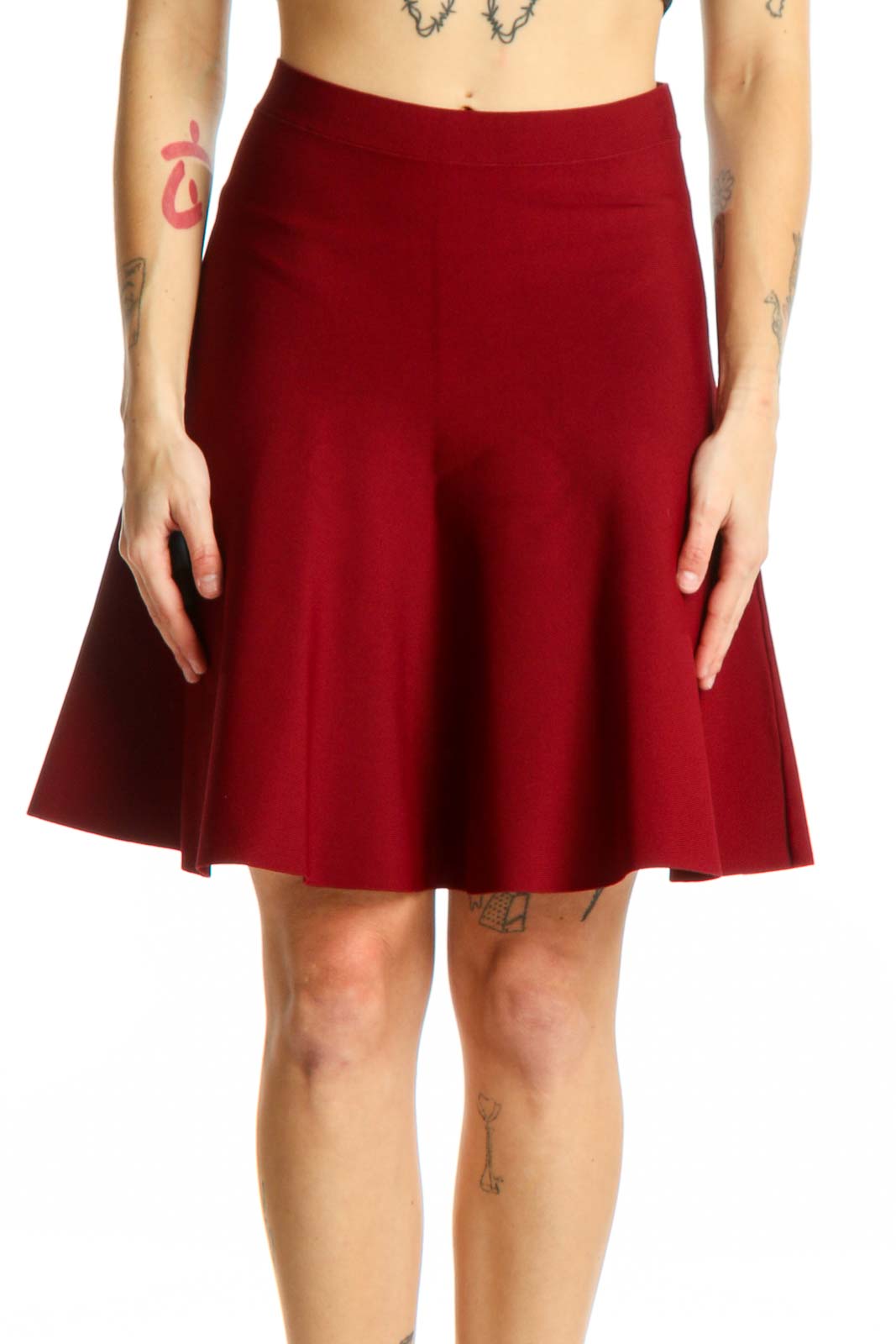 Burgundy A-Line Flare Skirt Front