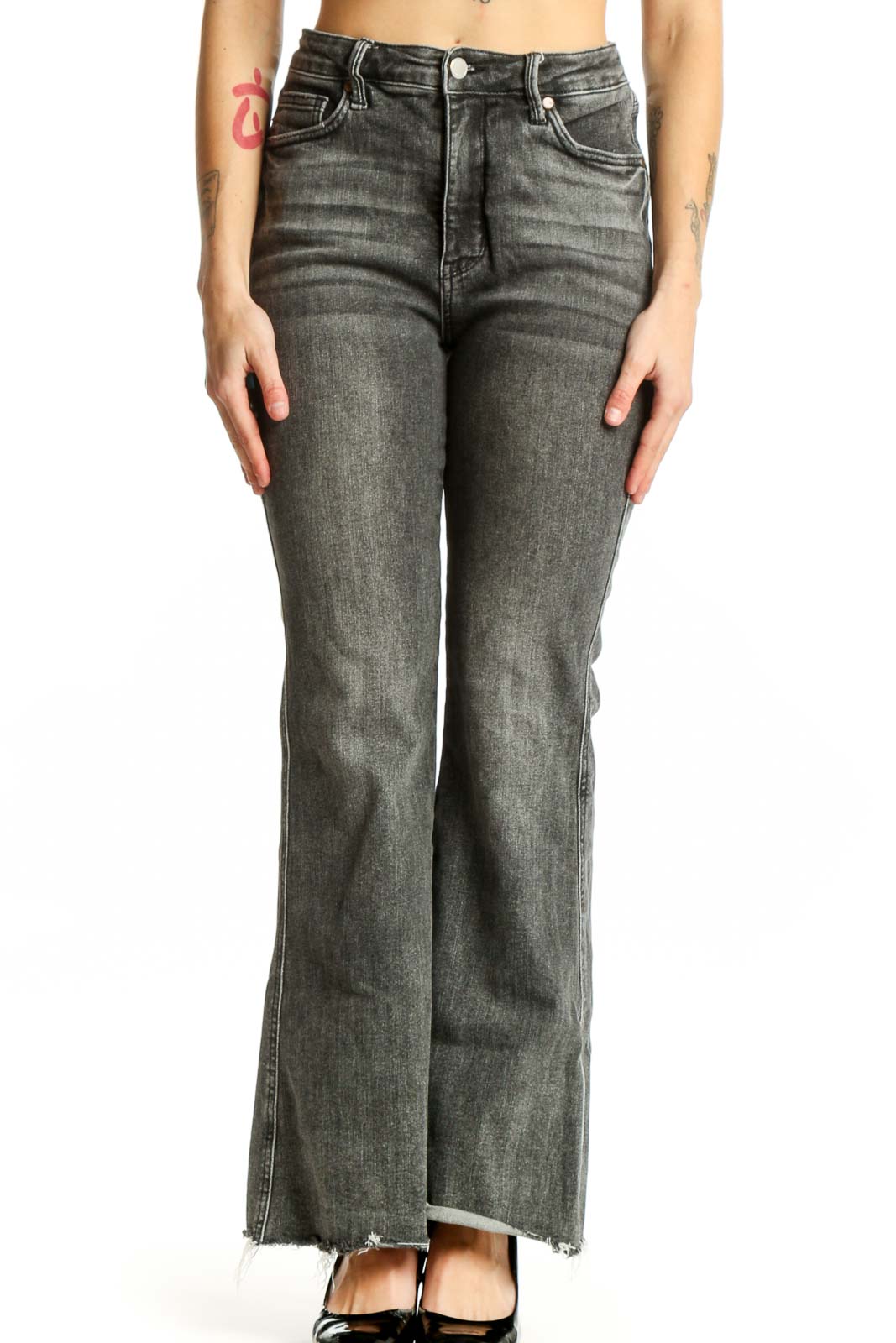 Gray Flare Denim Jeans Medium Front
