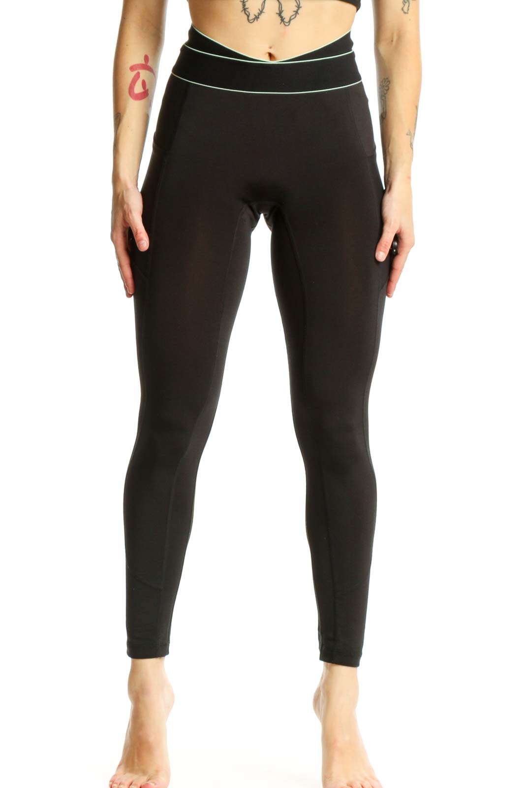Black Nylon Activewear Leggings XS Front