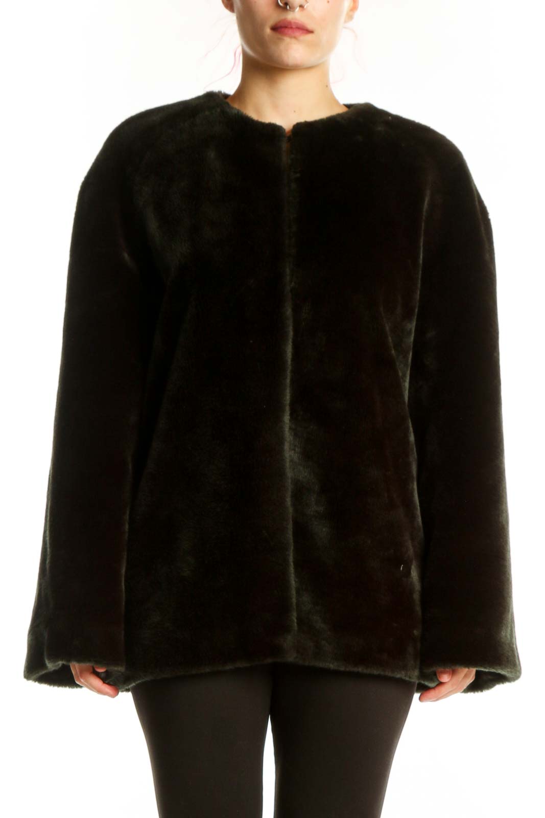 Black Velvet Button-Front Jacket Front