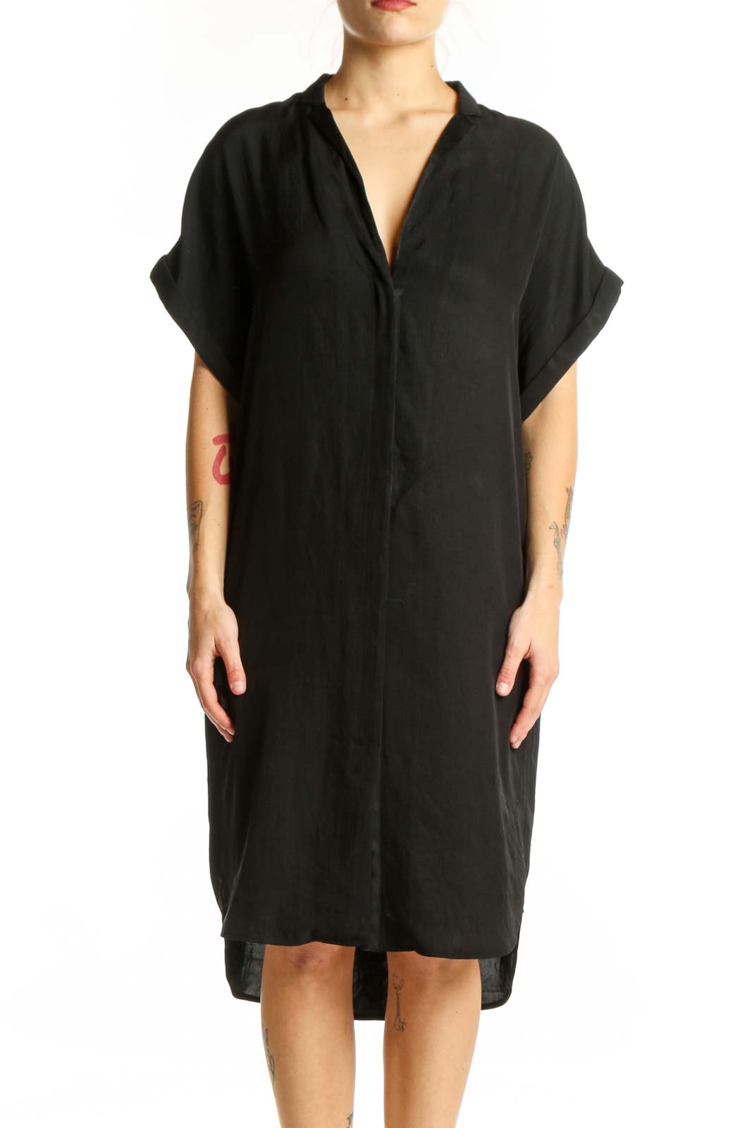 Black Button-Front Shirt Dress Front