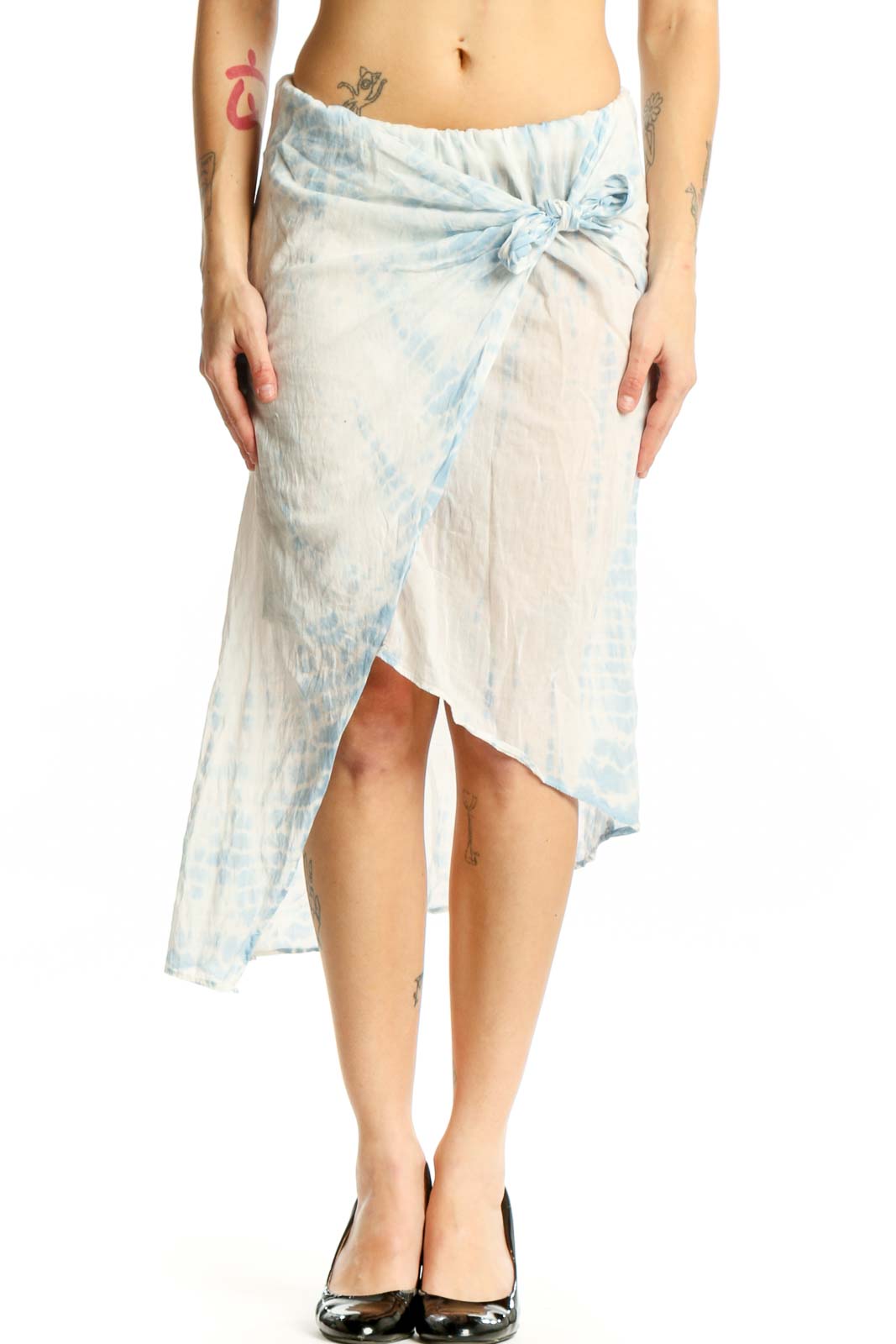 Blue Tie-Dye Cotton Wrap Skirt Front
