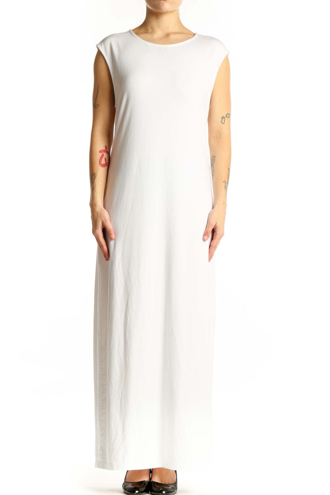 White Sleeveless Maxi Dress Front