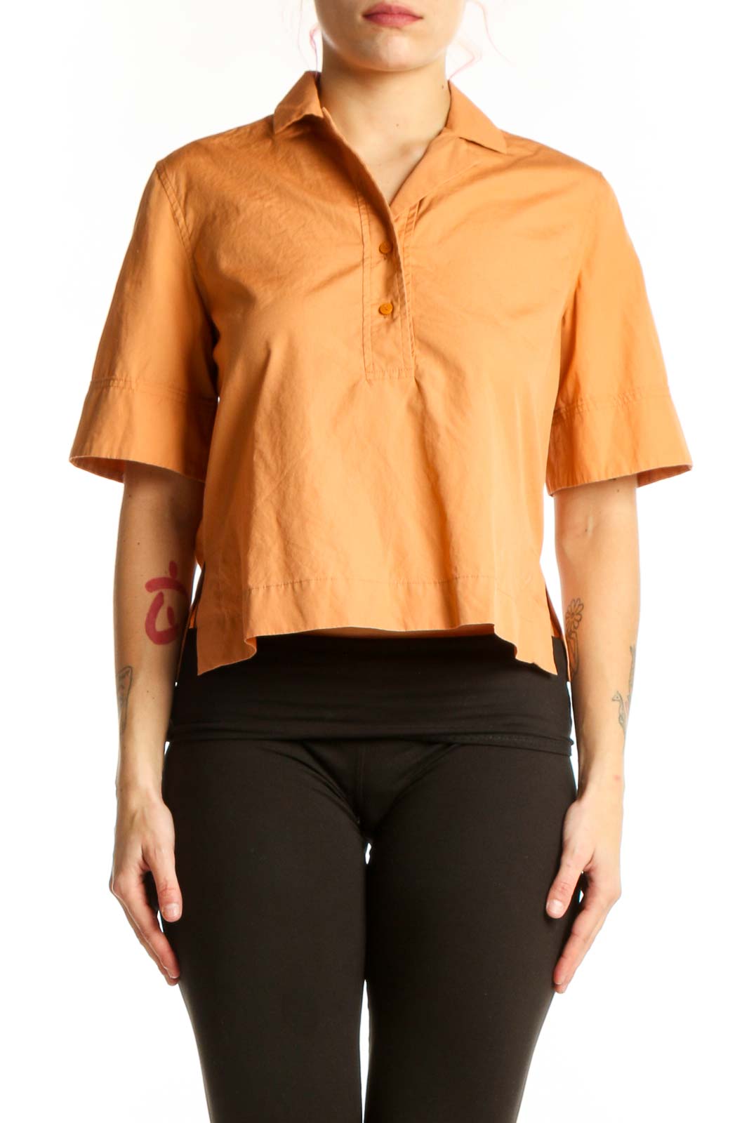 Orange Cotton Short Sleeve Polo Shirt Front
