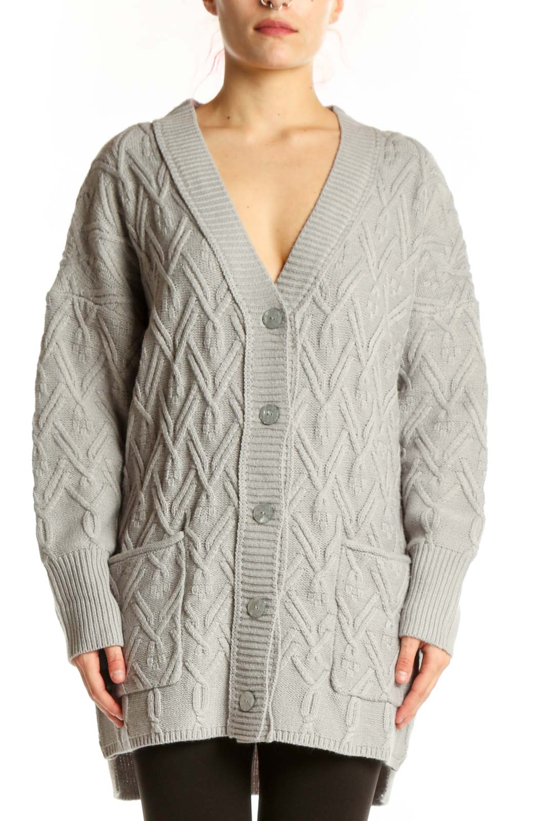 Cream Cable Knit Cardigan Sweater Front