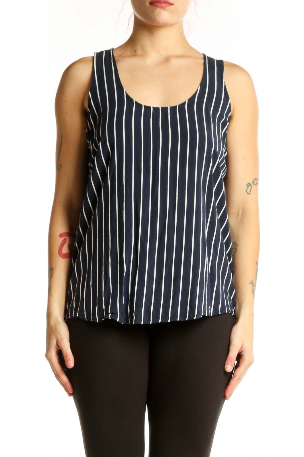 Navy Striped Viscose Tank Top Front