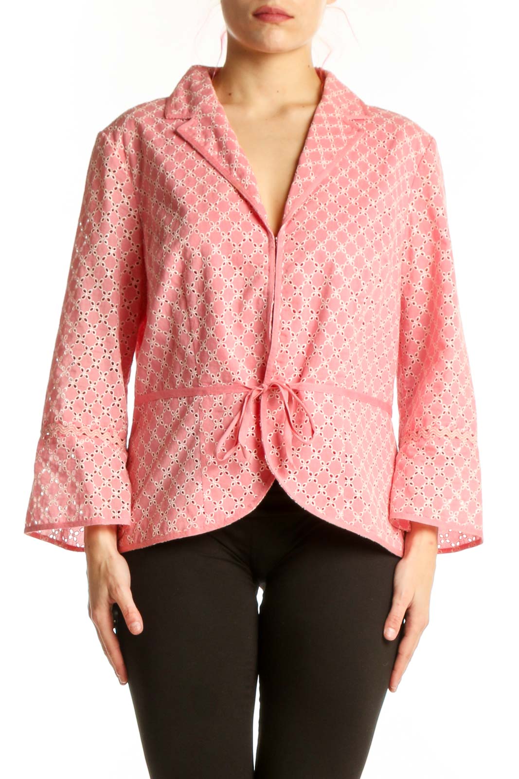 Pink Geometric Cotton Blazer Jacket Front