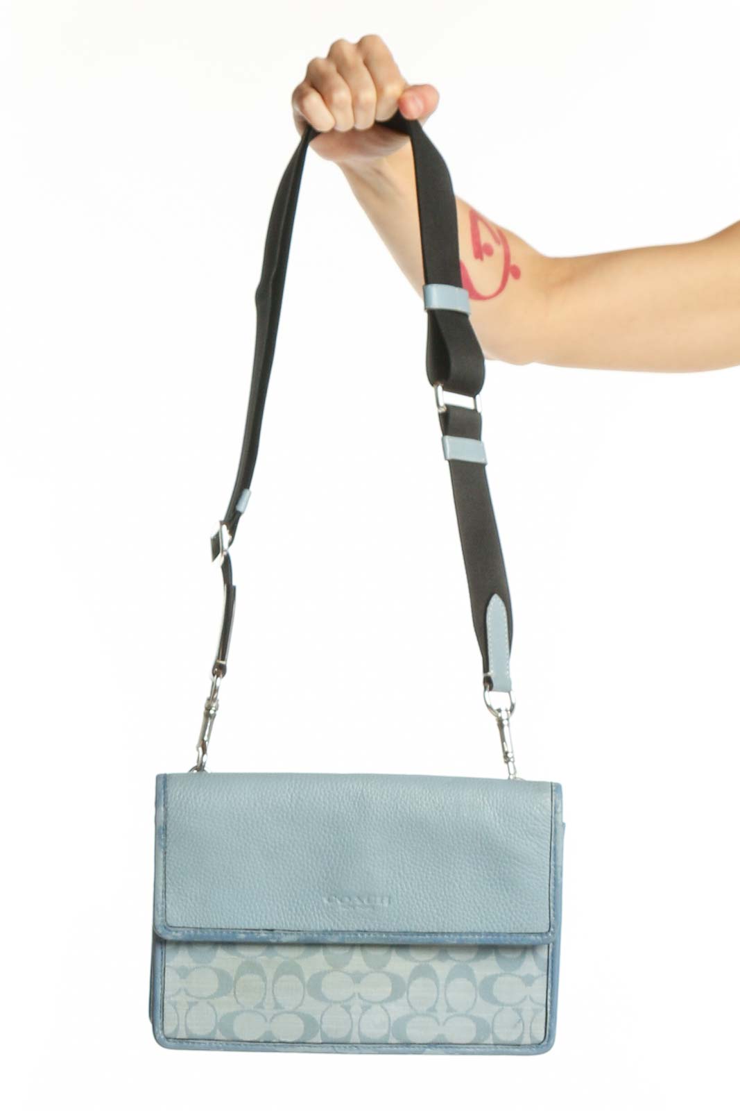 Blue Coach Crossbody Bag with Signature Pattern Front