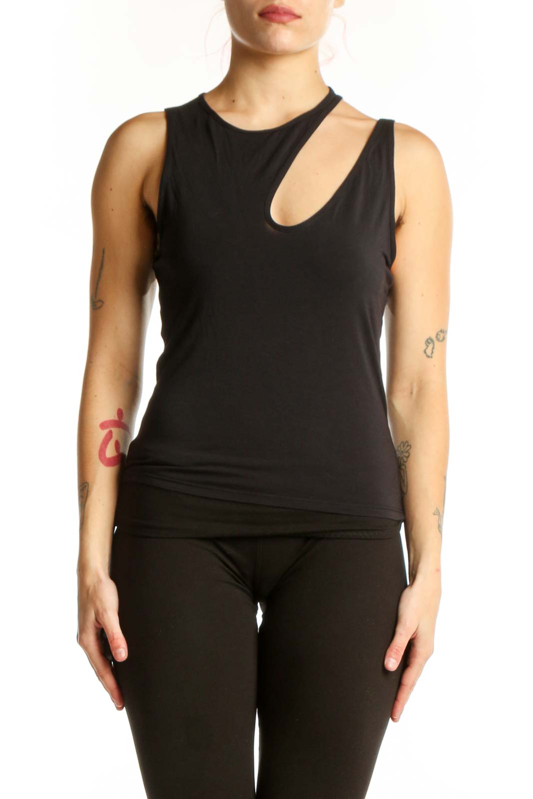Black Cutout Tank Top Activewear Front