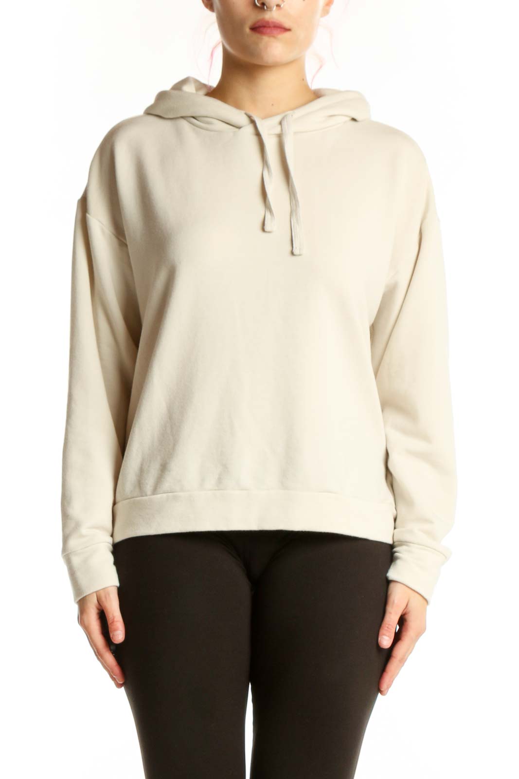 Cream Hooded Sweatshirt Jacket Front