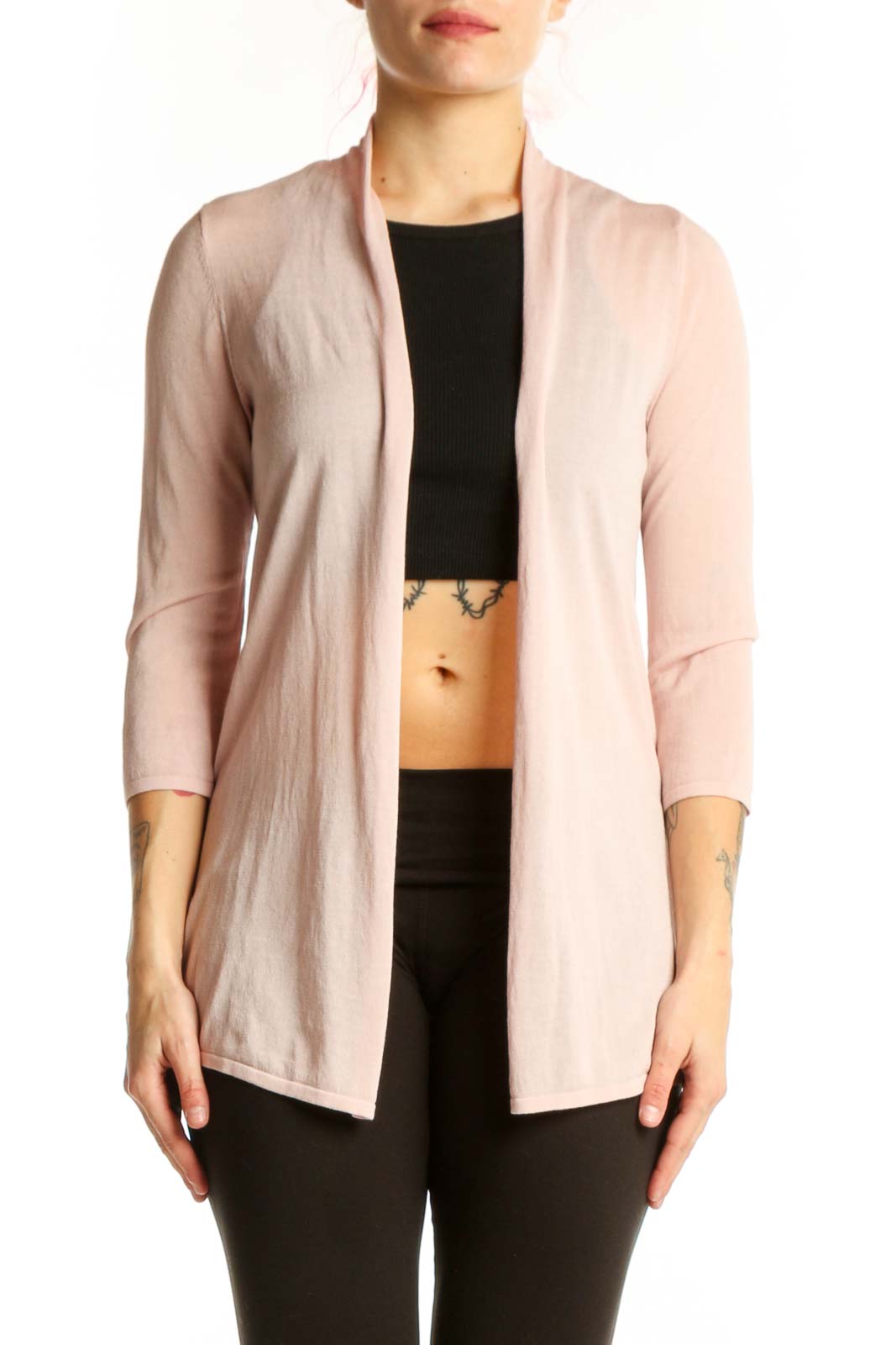 Blush Pink Open Front Cardigan Top Front