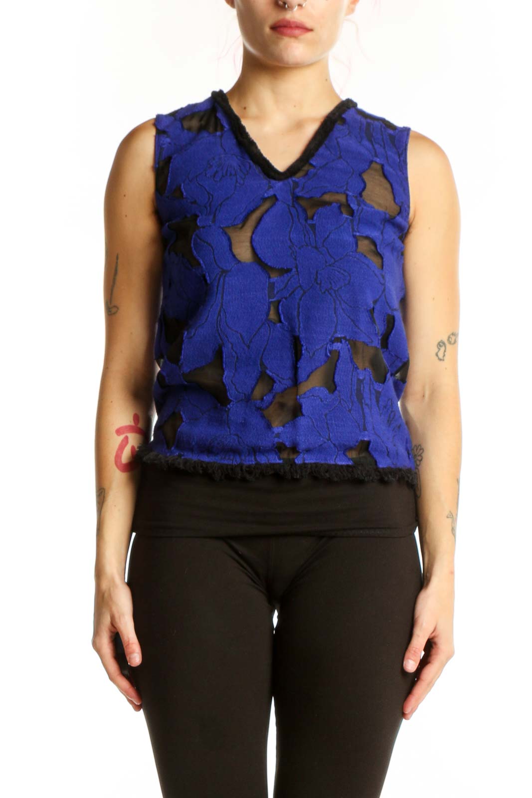 Blue Cutout V-Neck Sleeveless Top Front