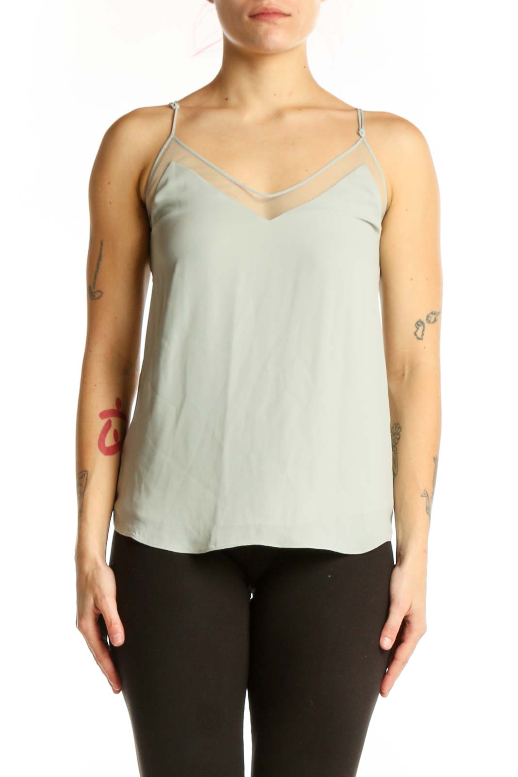 Cream Camisole Tank Top with V-Neckline Front