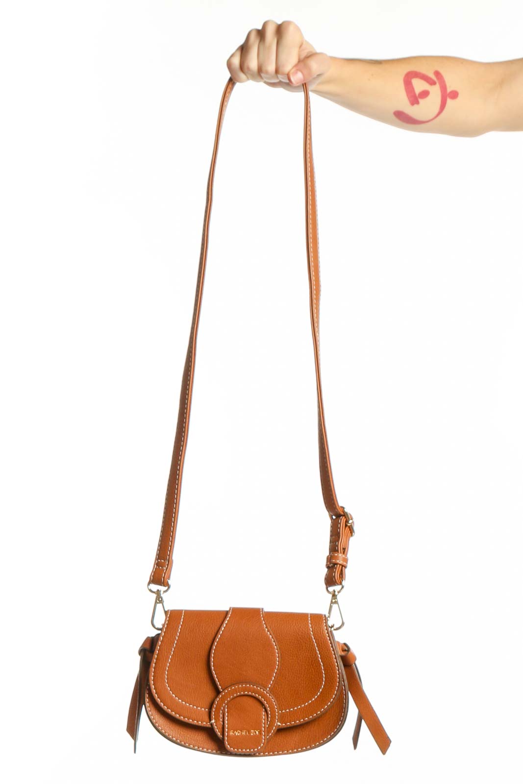 Cognac Leather Saddle Crossbody Bag Front