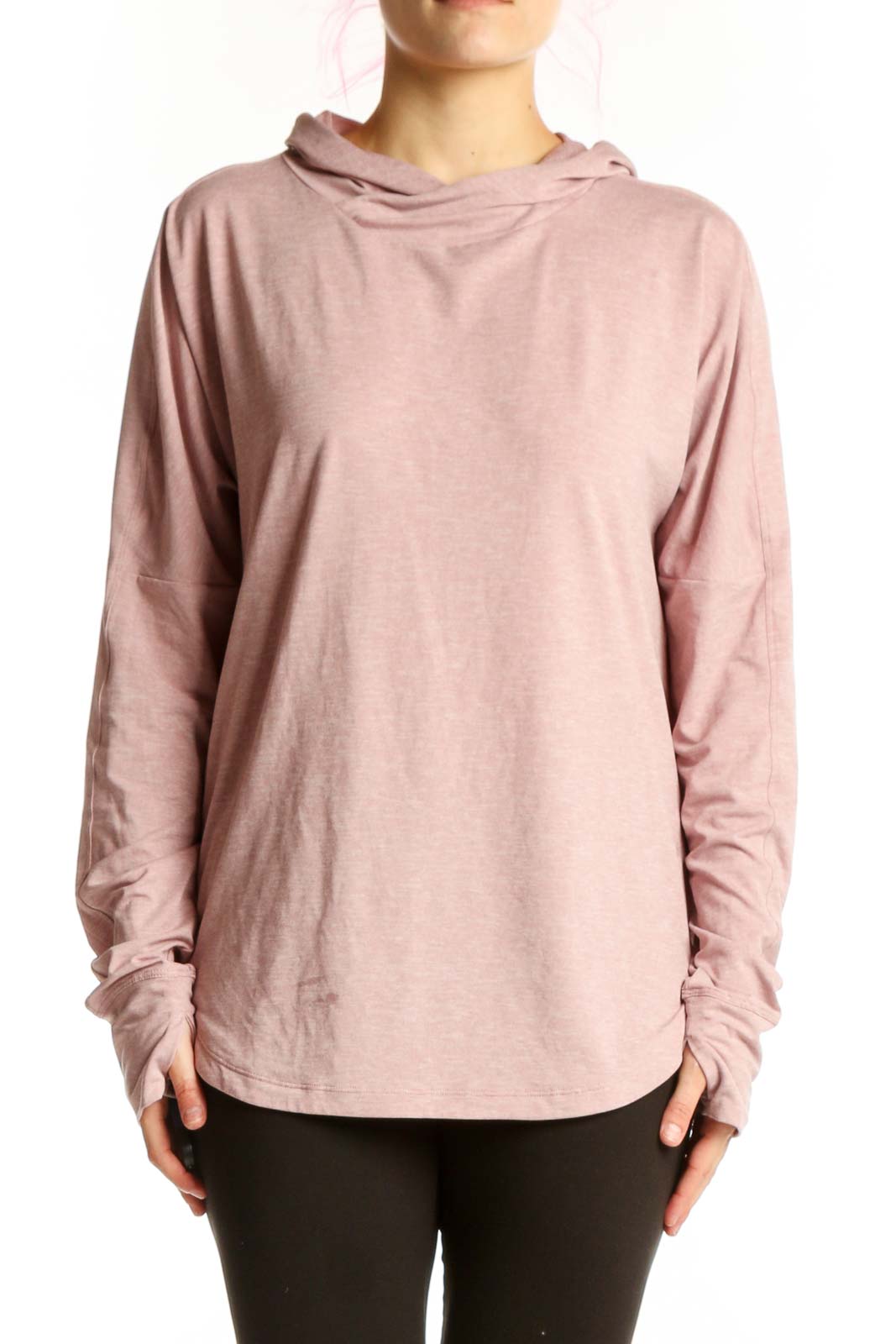 Pink Hooded Long Sleeve Activewear Top Front