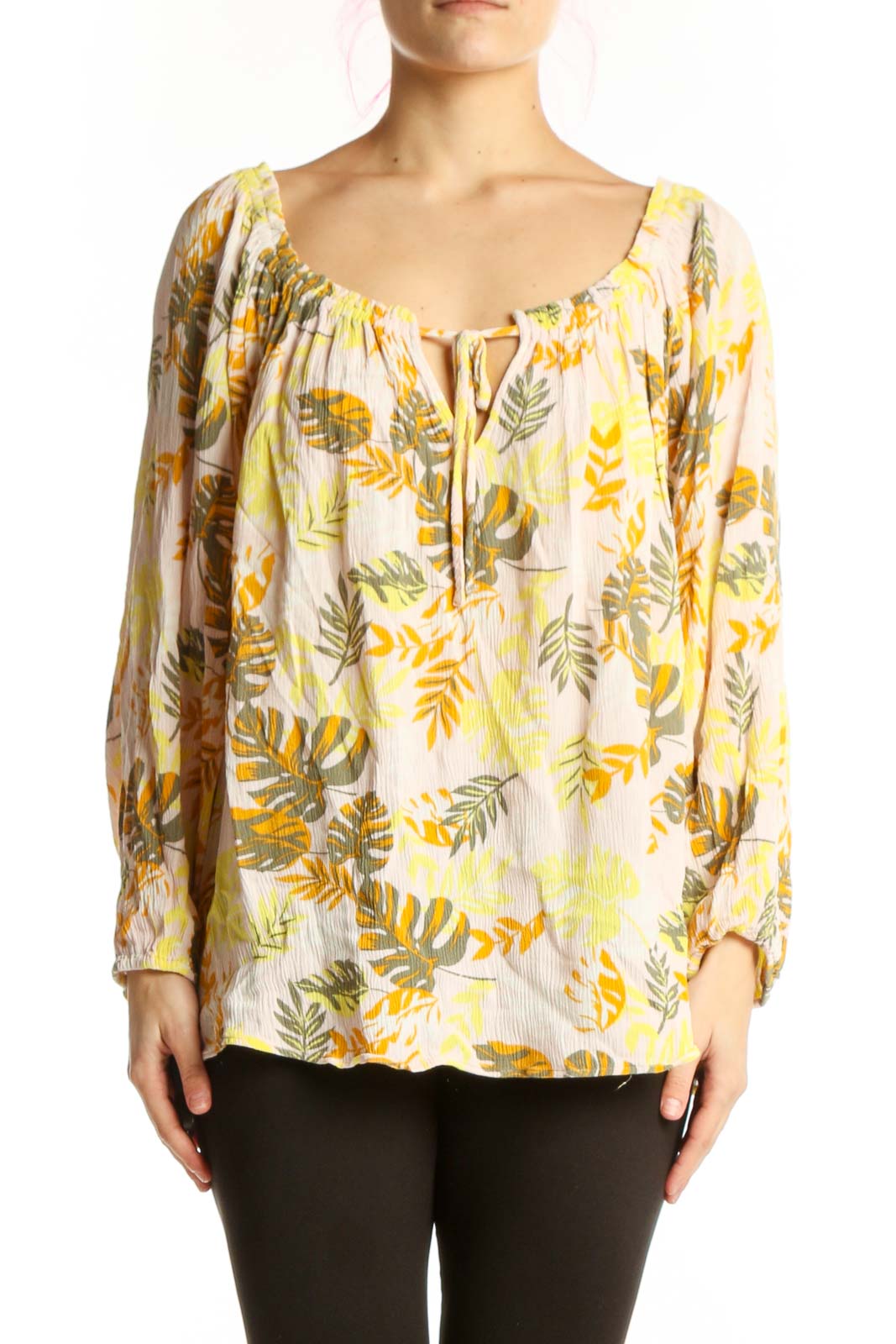 Yellow Floral Rayon Blouse Top Front