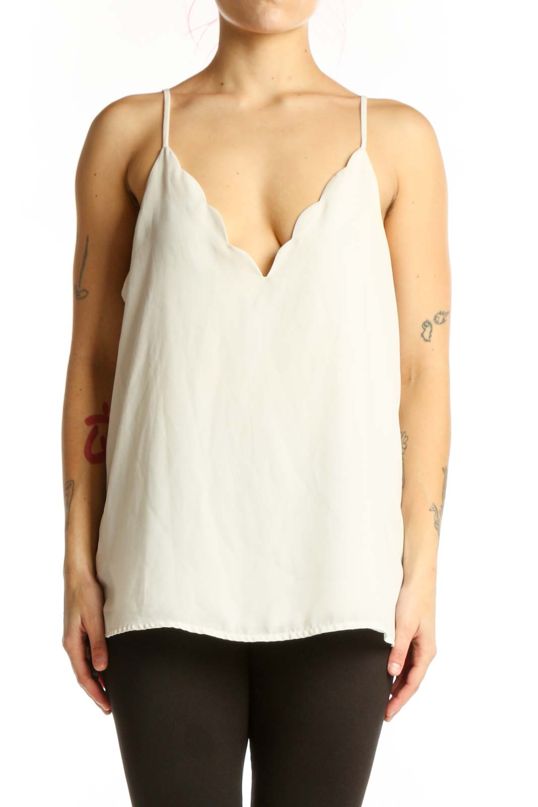 Cream V-Neck Camisole Tank Top Front