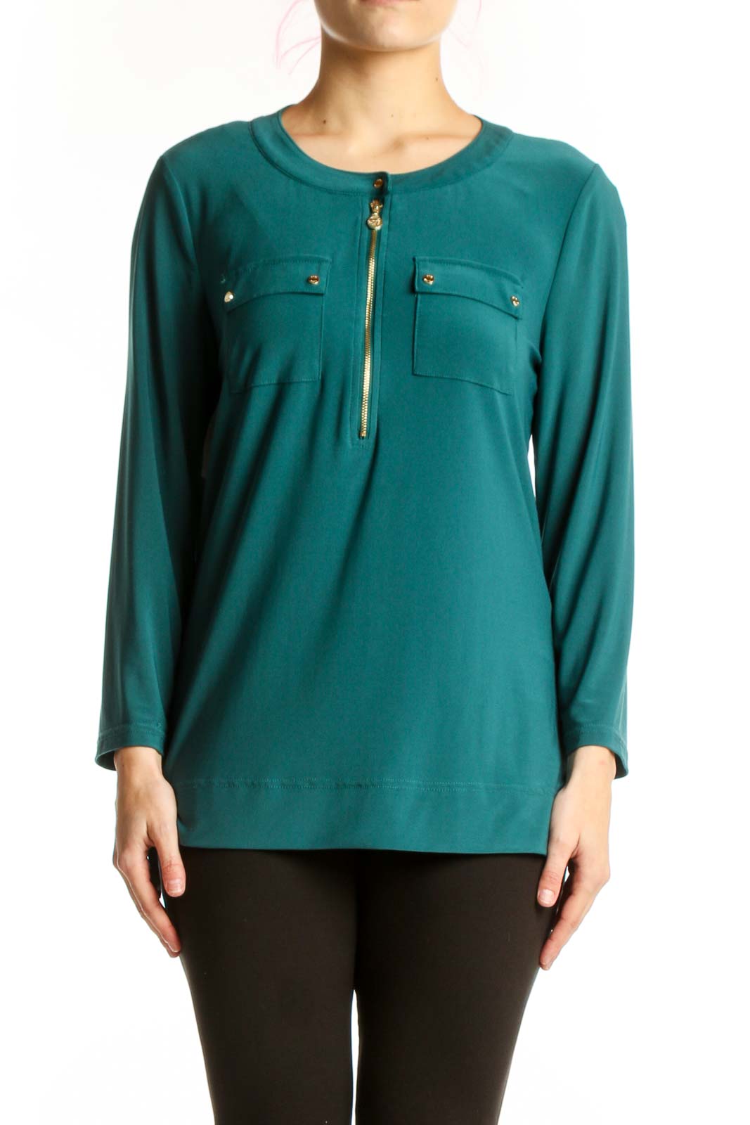 Teal Long Sleeve Henley Top Front