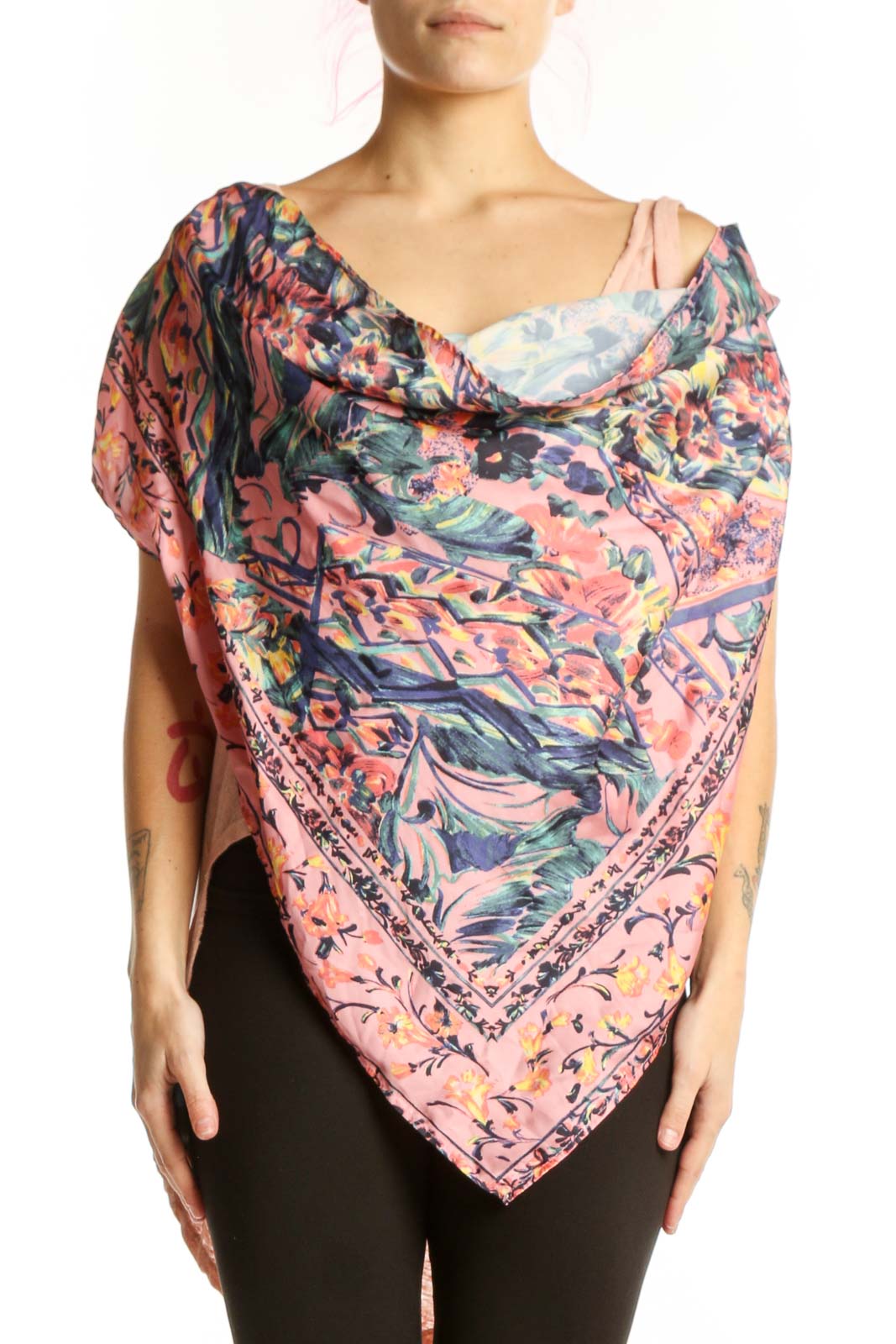 Pink Floral Paisley Wrap Top Front