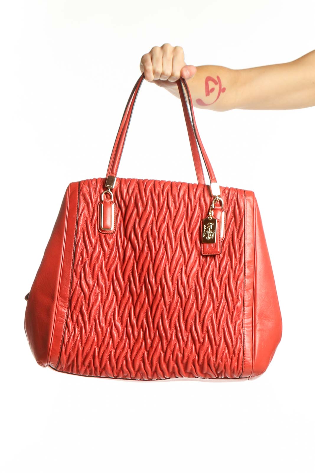 Red Quilted Coach Shoulder Bag Front