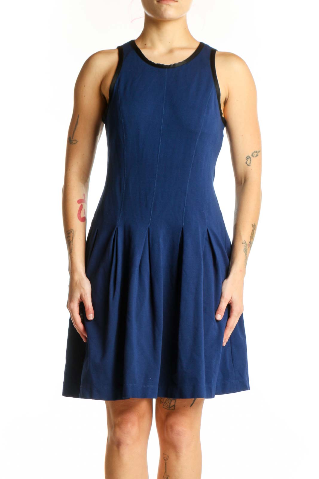 Navy Fit and Flare Sleeveless Dress Front