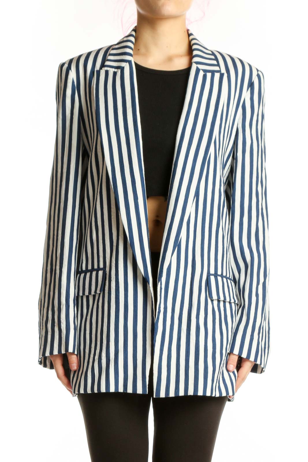Navy Striped Blazer Jacket Front