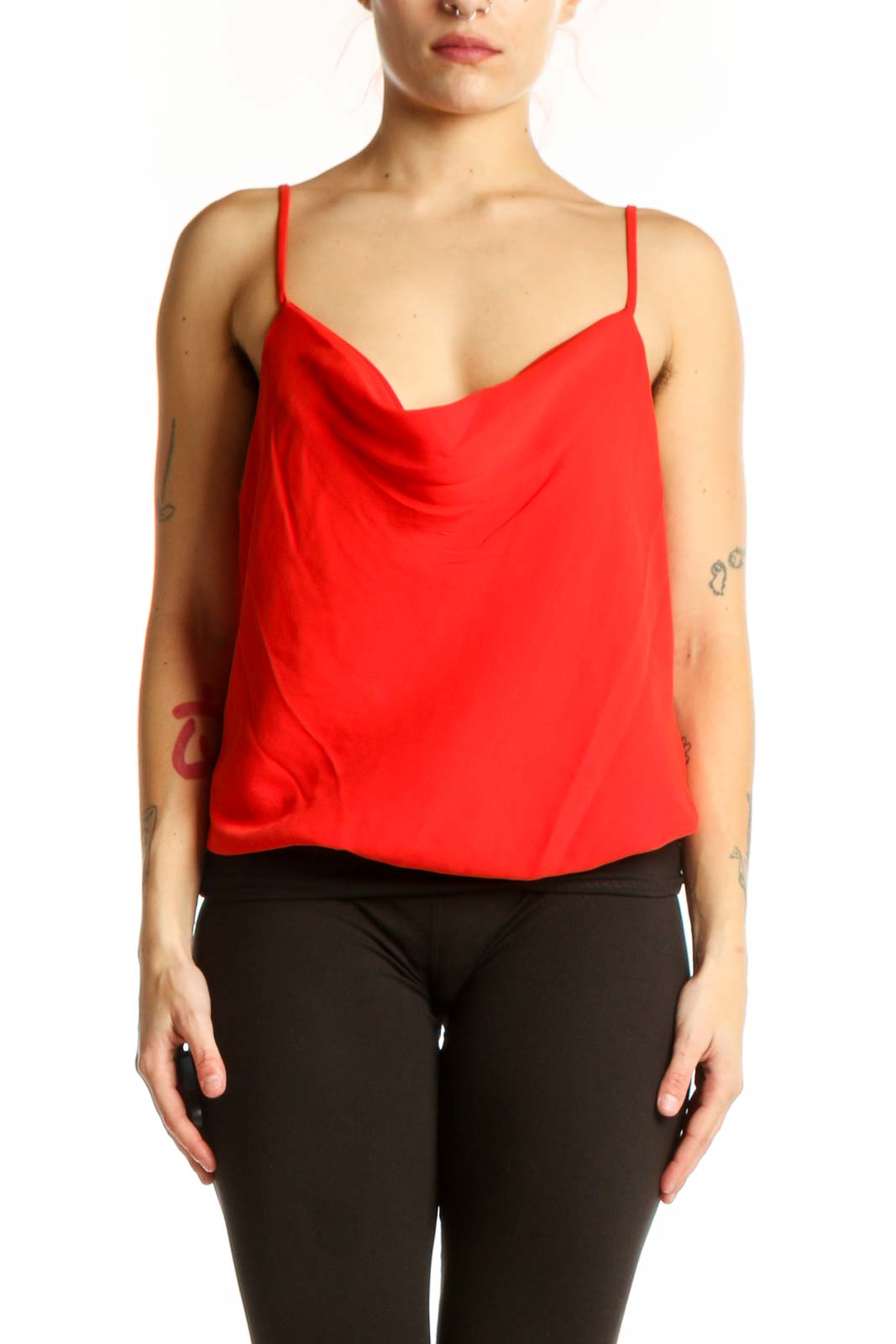 Red Cowl Neck Camisole Top Front