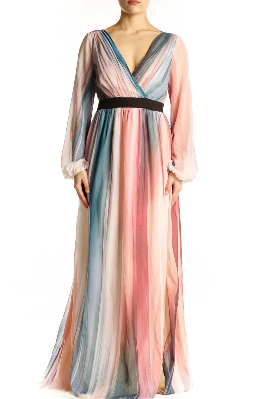 Multicolor Striped Wrap Maxi Dress Front