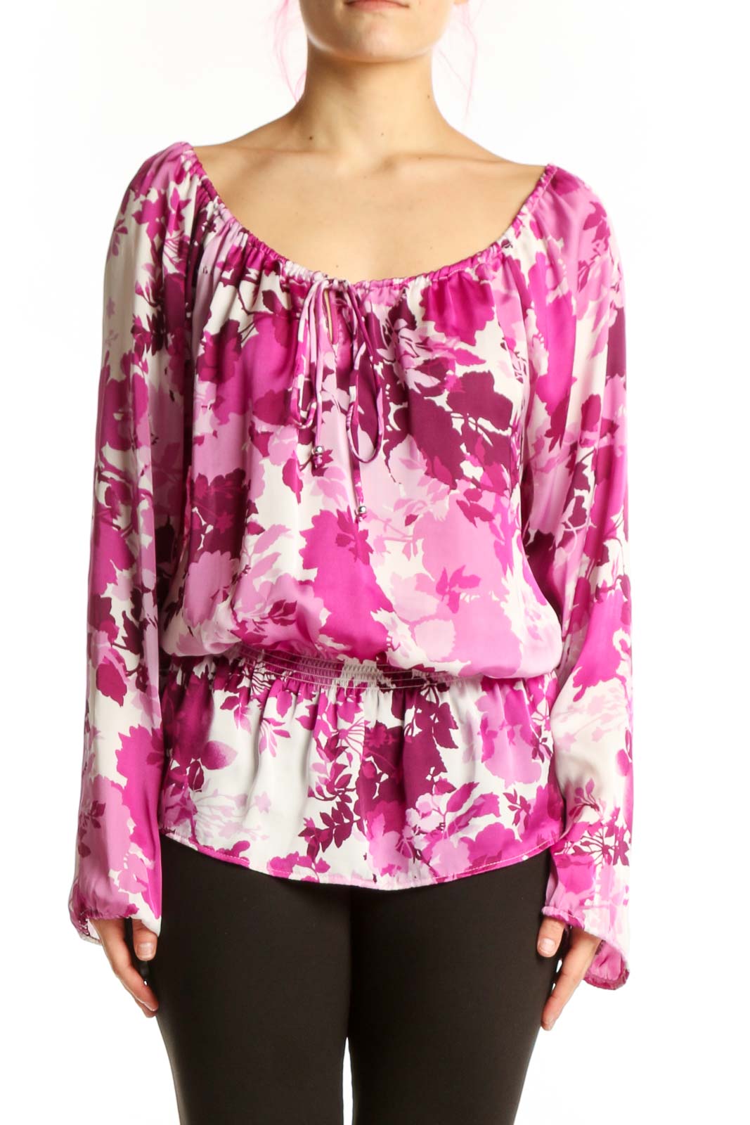 Pink Floral Off-Shoulder Blouse Front