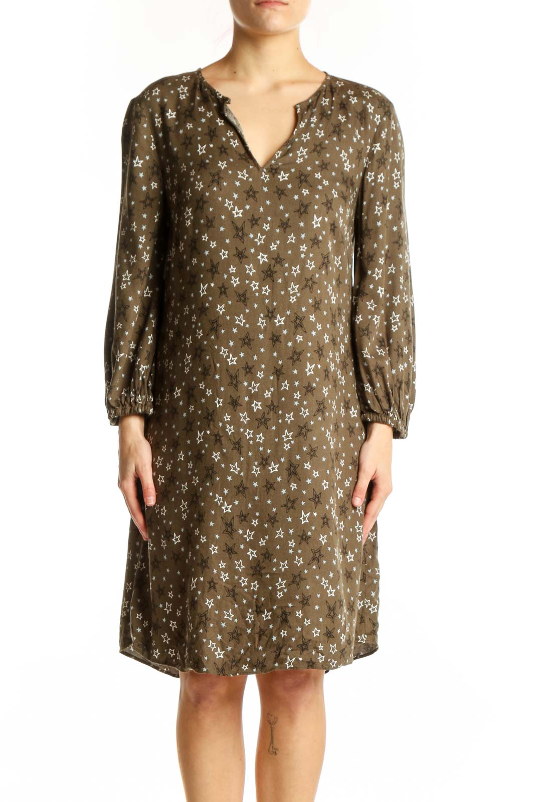 Brown Floral Viscose Day Dress Front