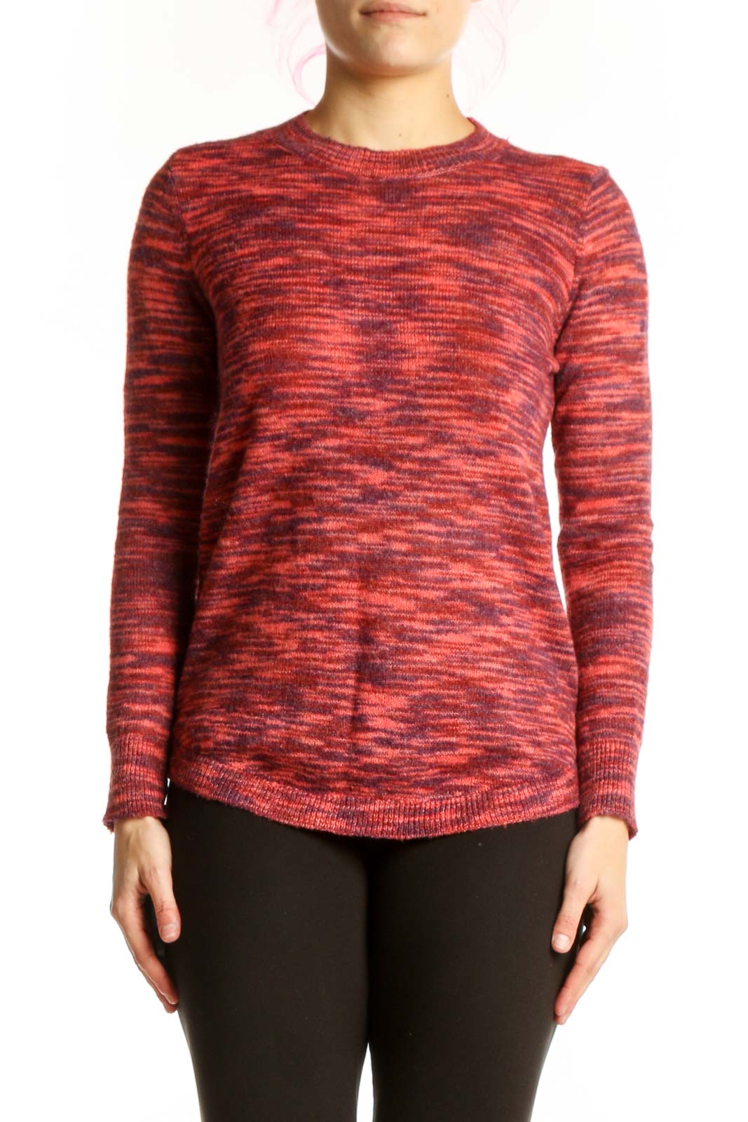 Red Heathered Knit Pullover Sweater Front