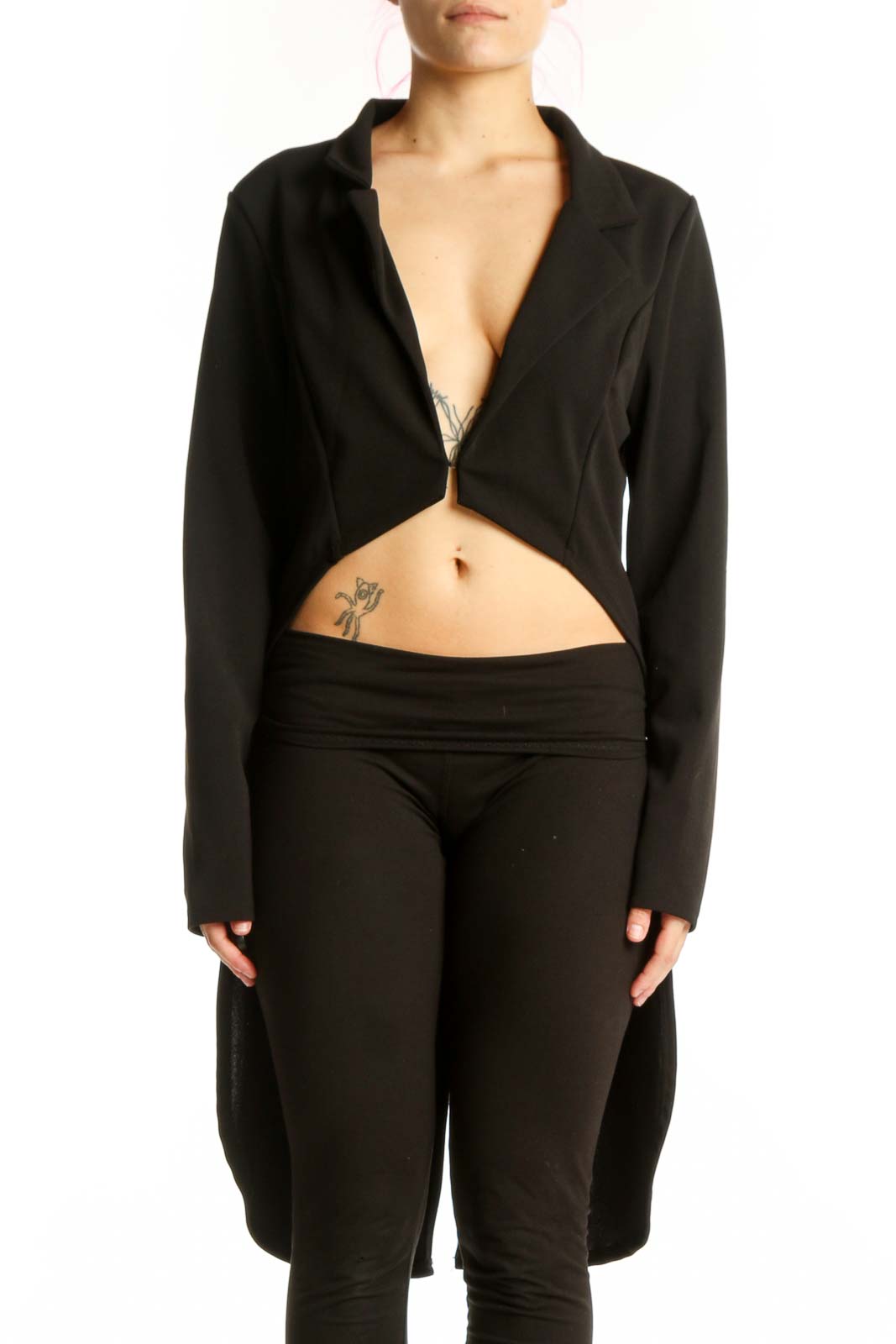 Black Cropped Blazer Jacket Front