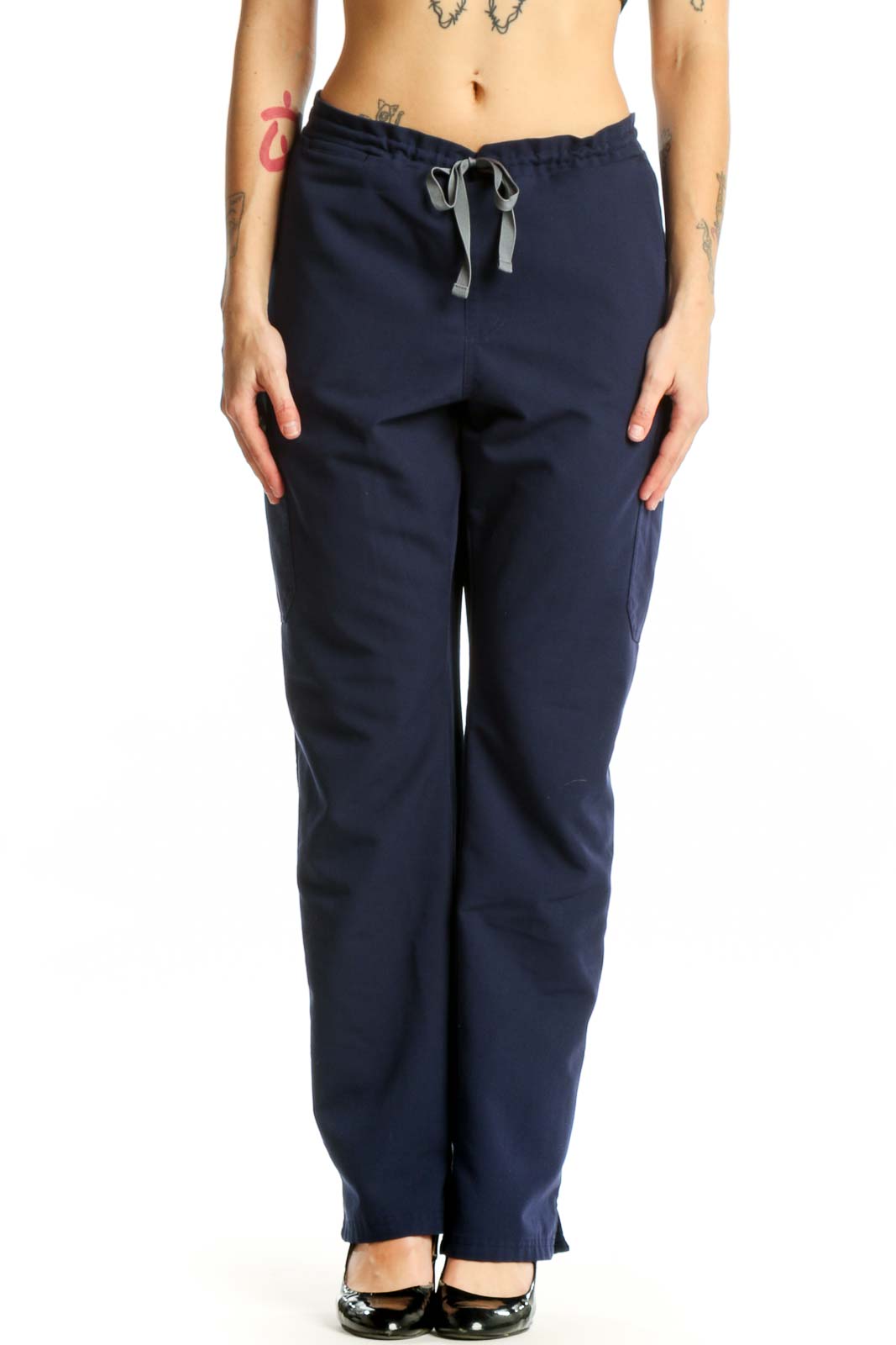Navy Drawstring Medical Scrub Pants Front